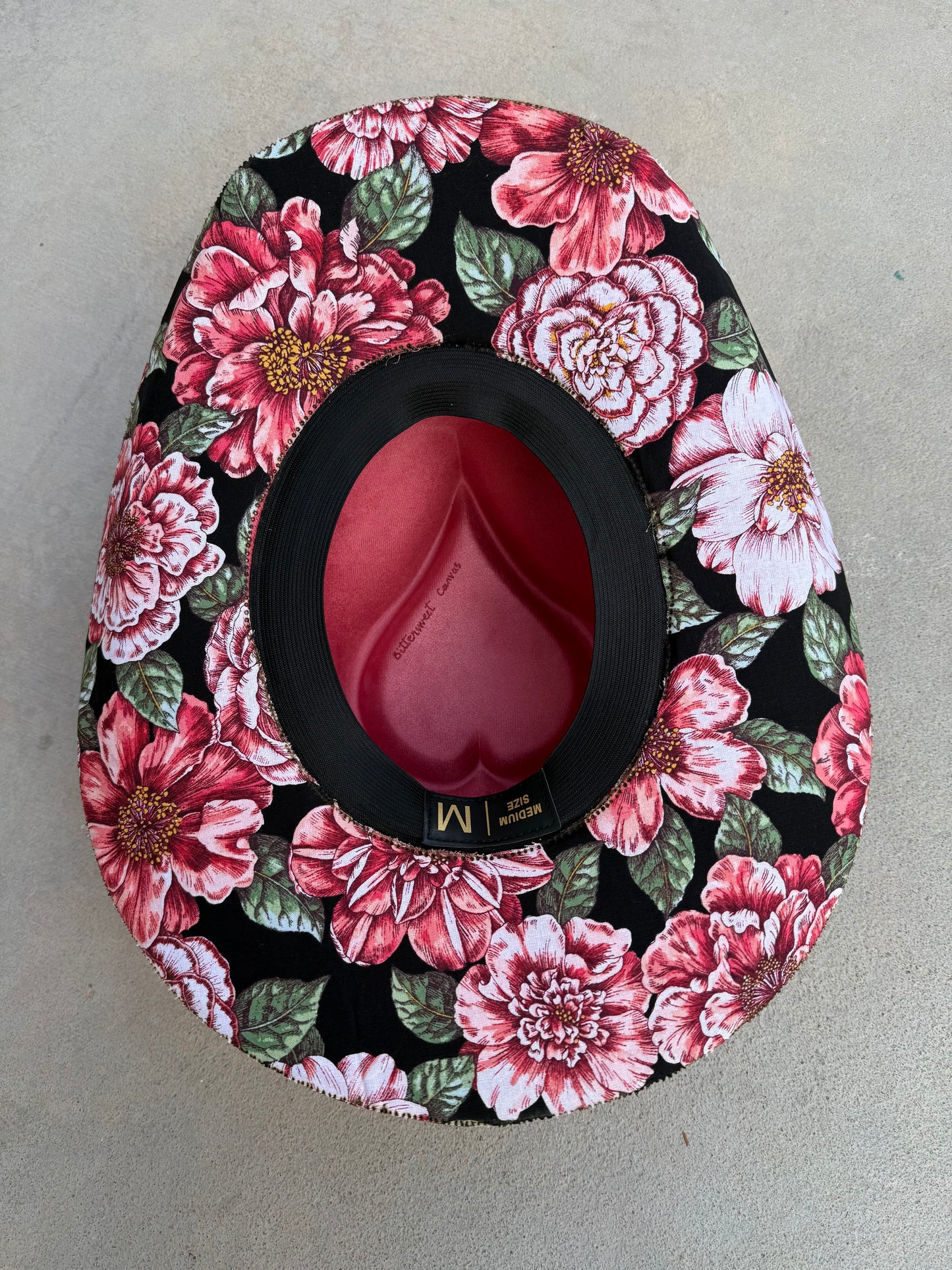 Dusty rose pink floral suede wide brim rancher hat corazón cowgirl heart