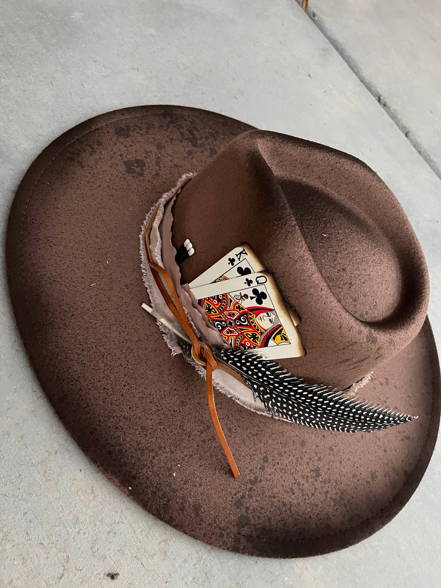 Distressed vegan suede brown rancher hat + accessories burned suede wide brim hat