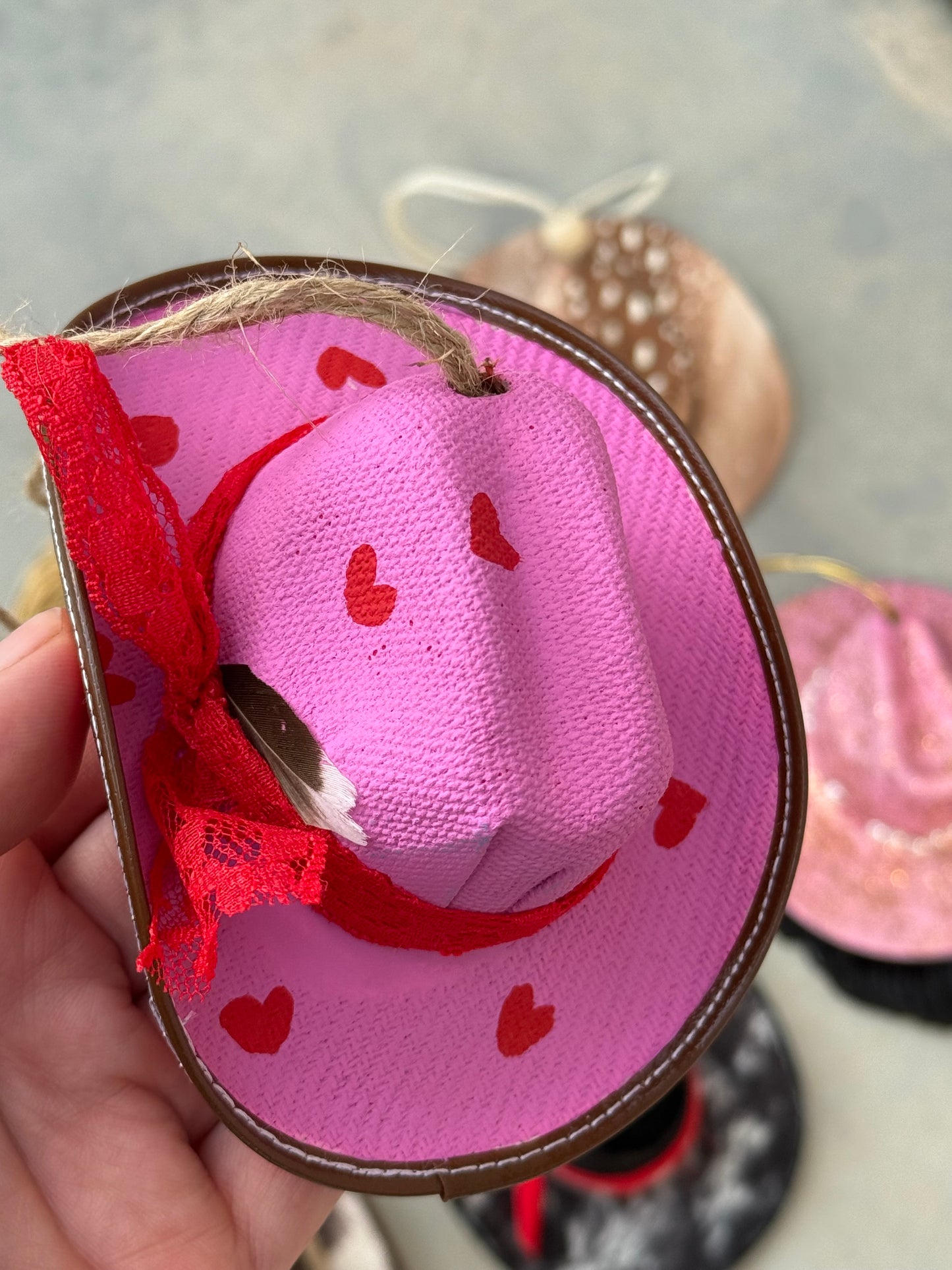 Pink heart Cowboy hat ornament