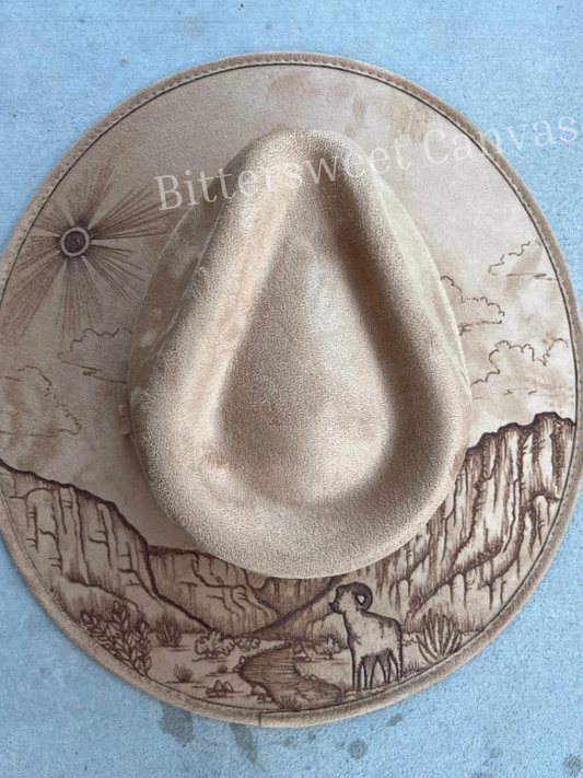Grand canyon Arizona desert tan suede wide brim rancher hat