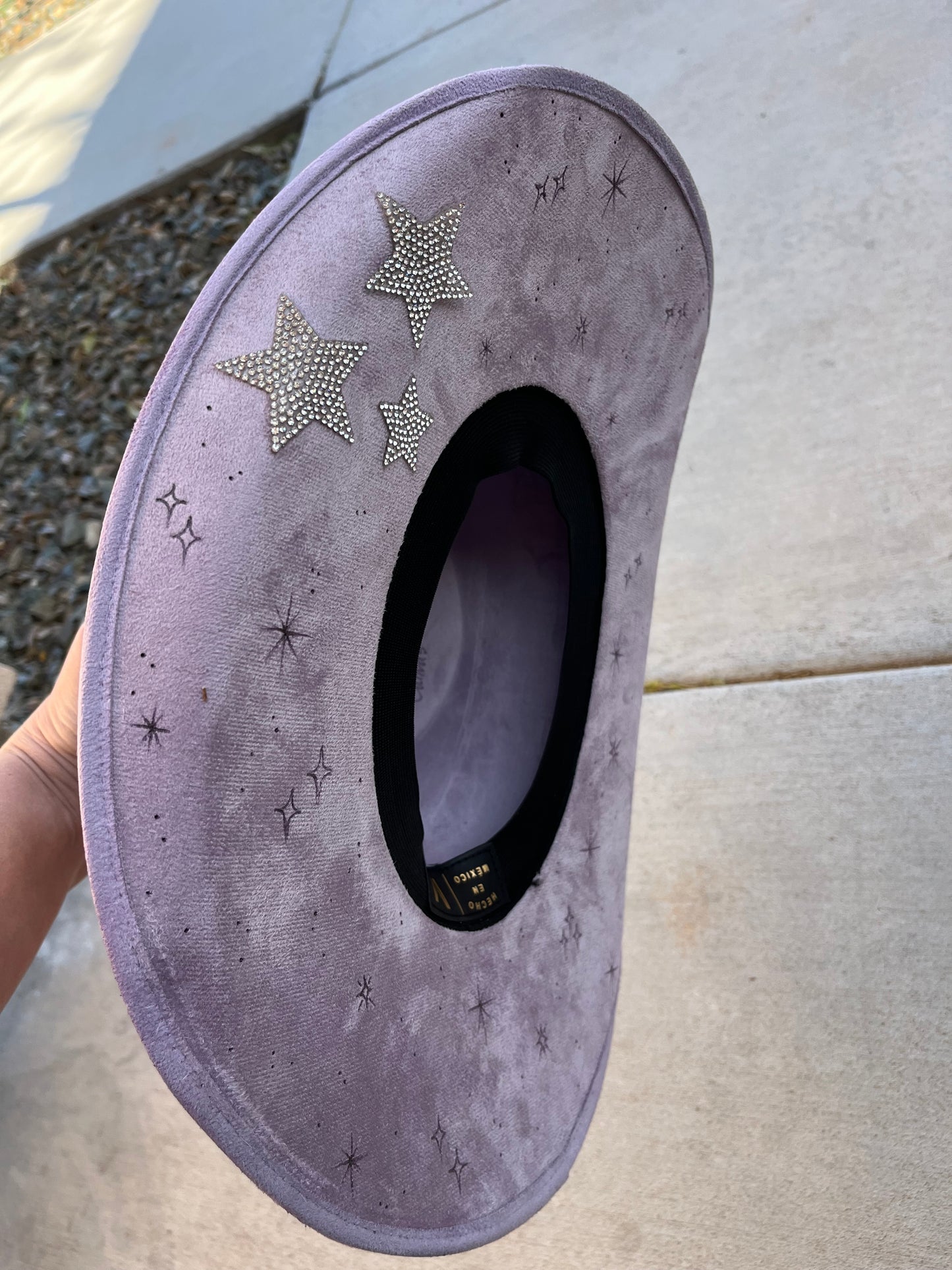 Lavender rhinestone star cowboy suede wide brim rancher hat