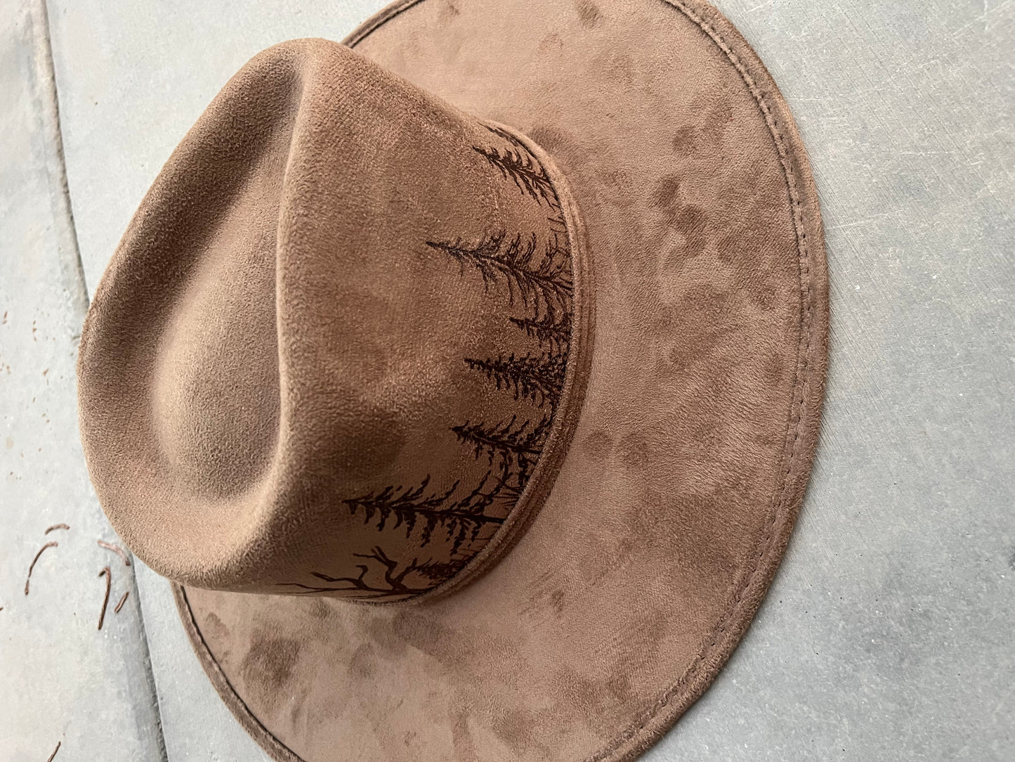 Light brown tree suede wide brim rancher hat