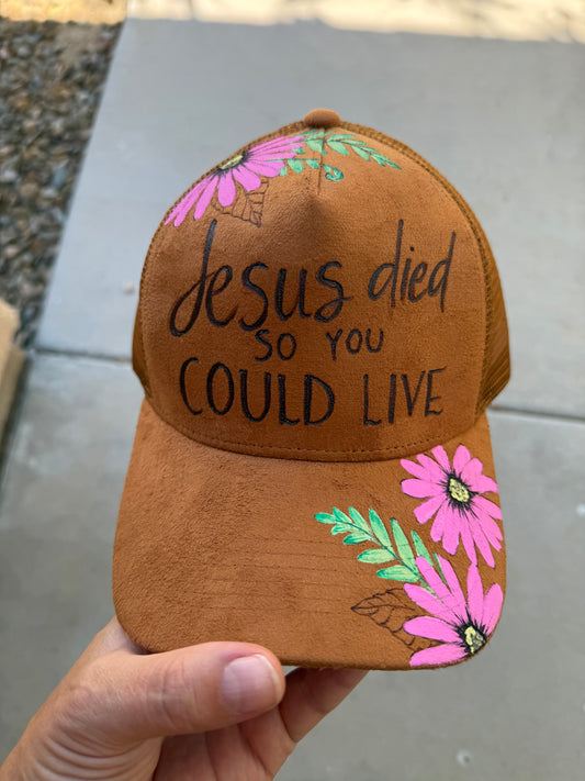 Jesus floral faith burned trucker hat custom ball cap SnapBack
