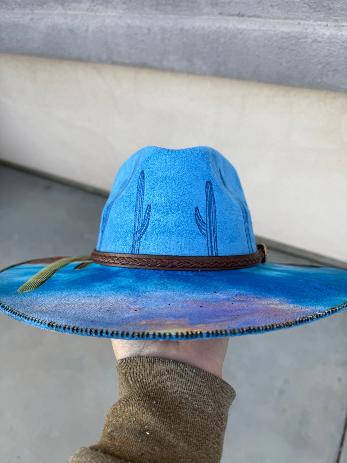 Blue cactus desert suede wide brim rancher hat