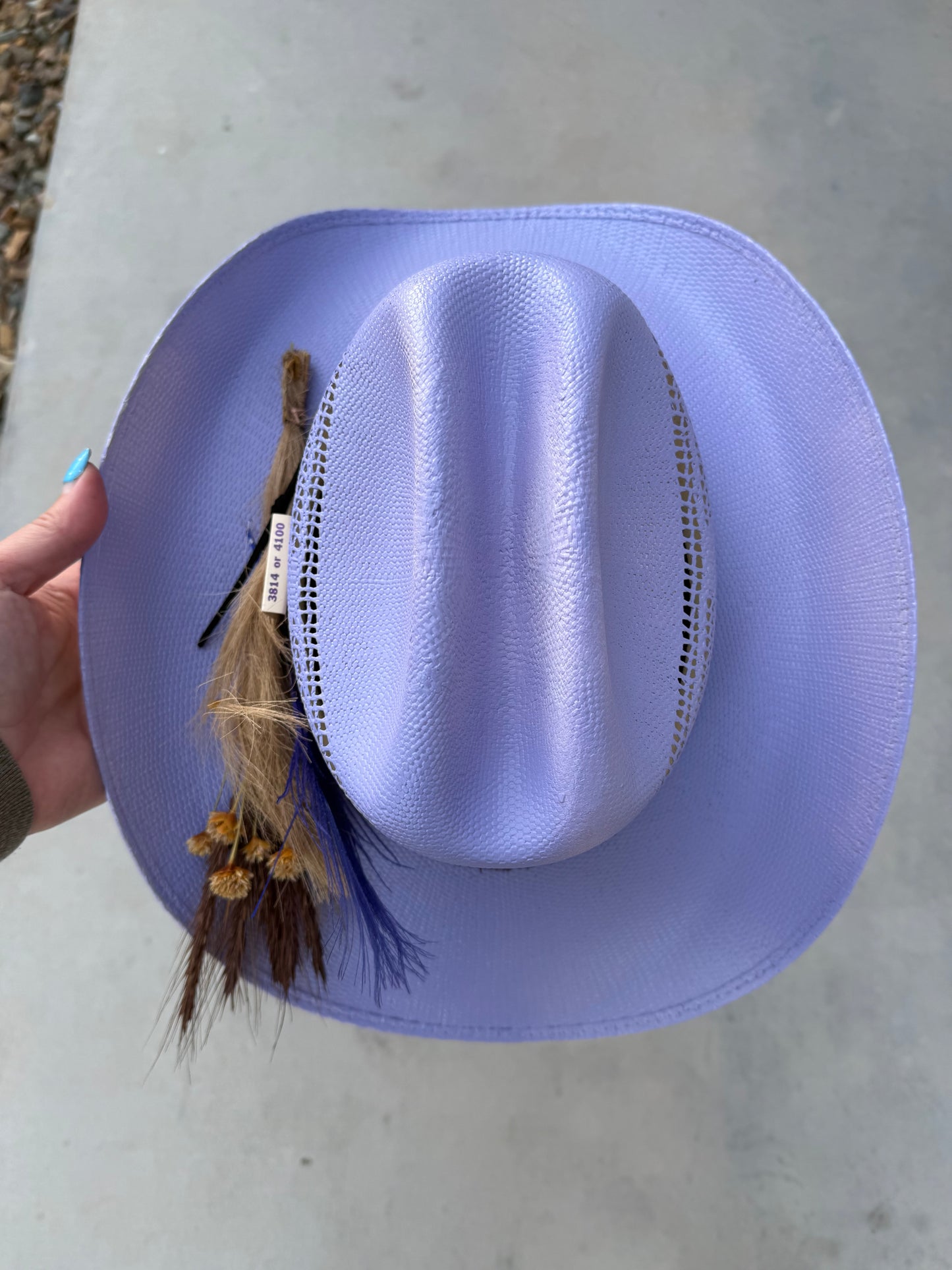 Lavender straw wide brim cowboy hat