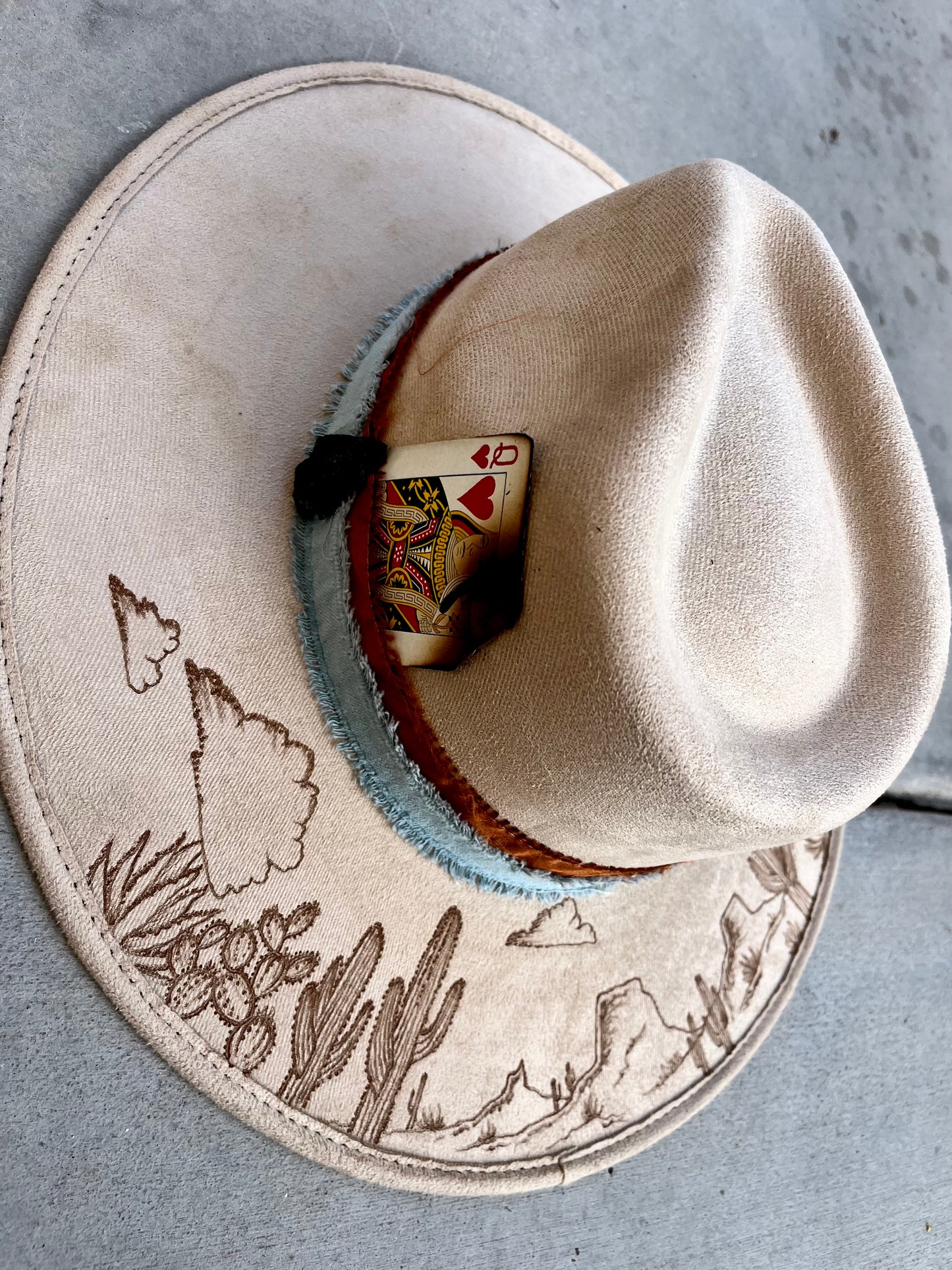 Beige desert monument valley burned suede accessorized wide brim rancher hat