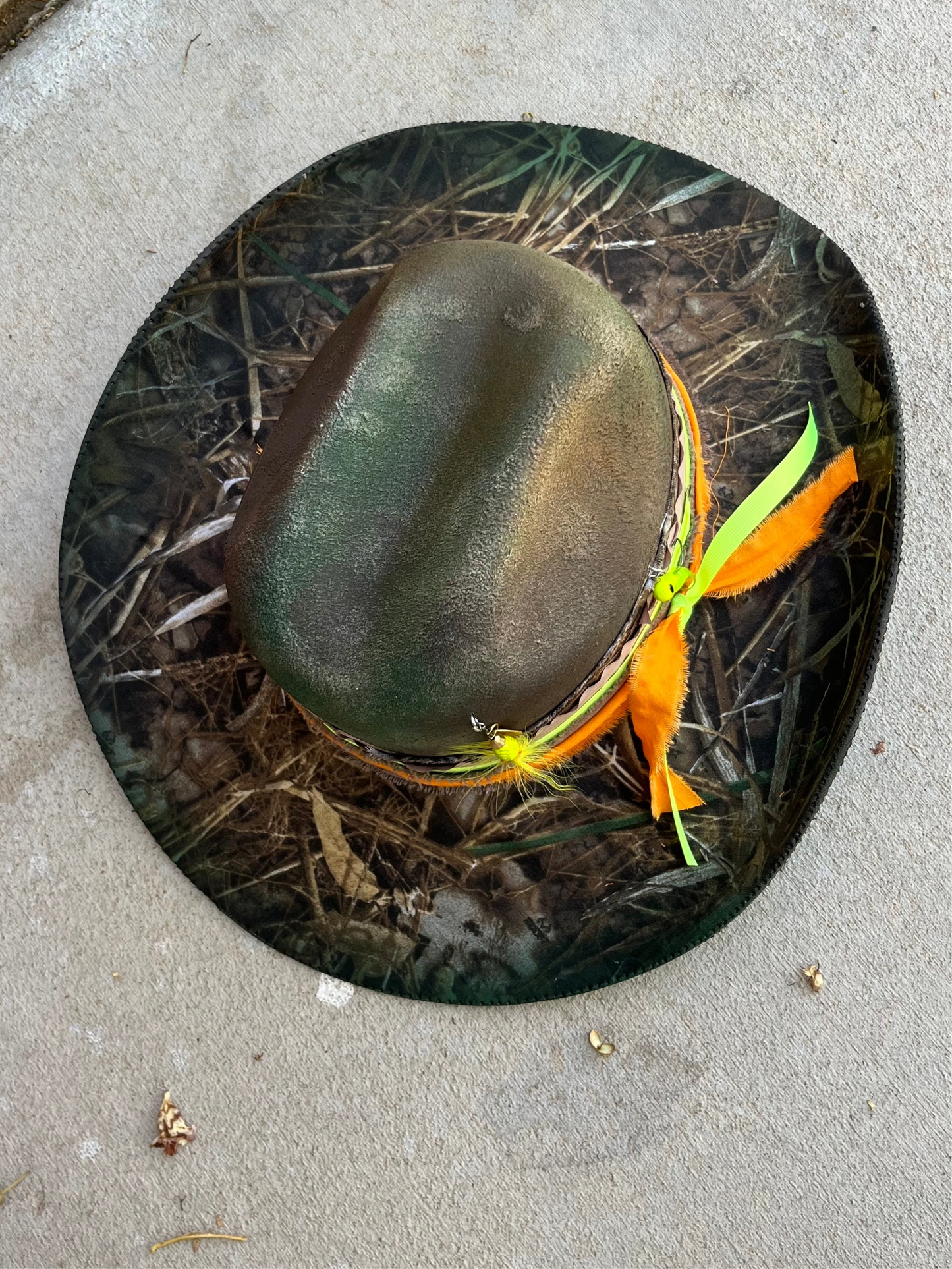 Camo fishing burned suede wide brim cowboy hat