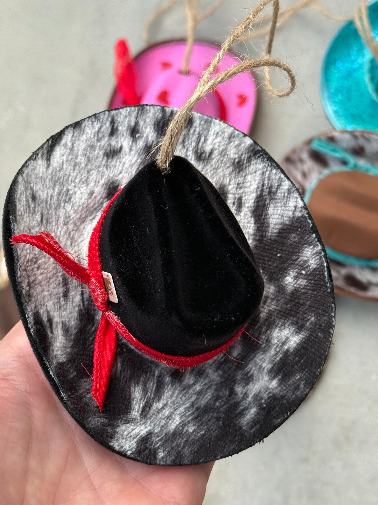 Black cowhide Cowboy hat ornament