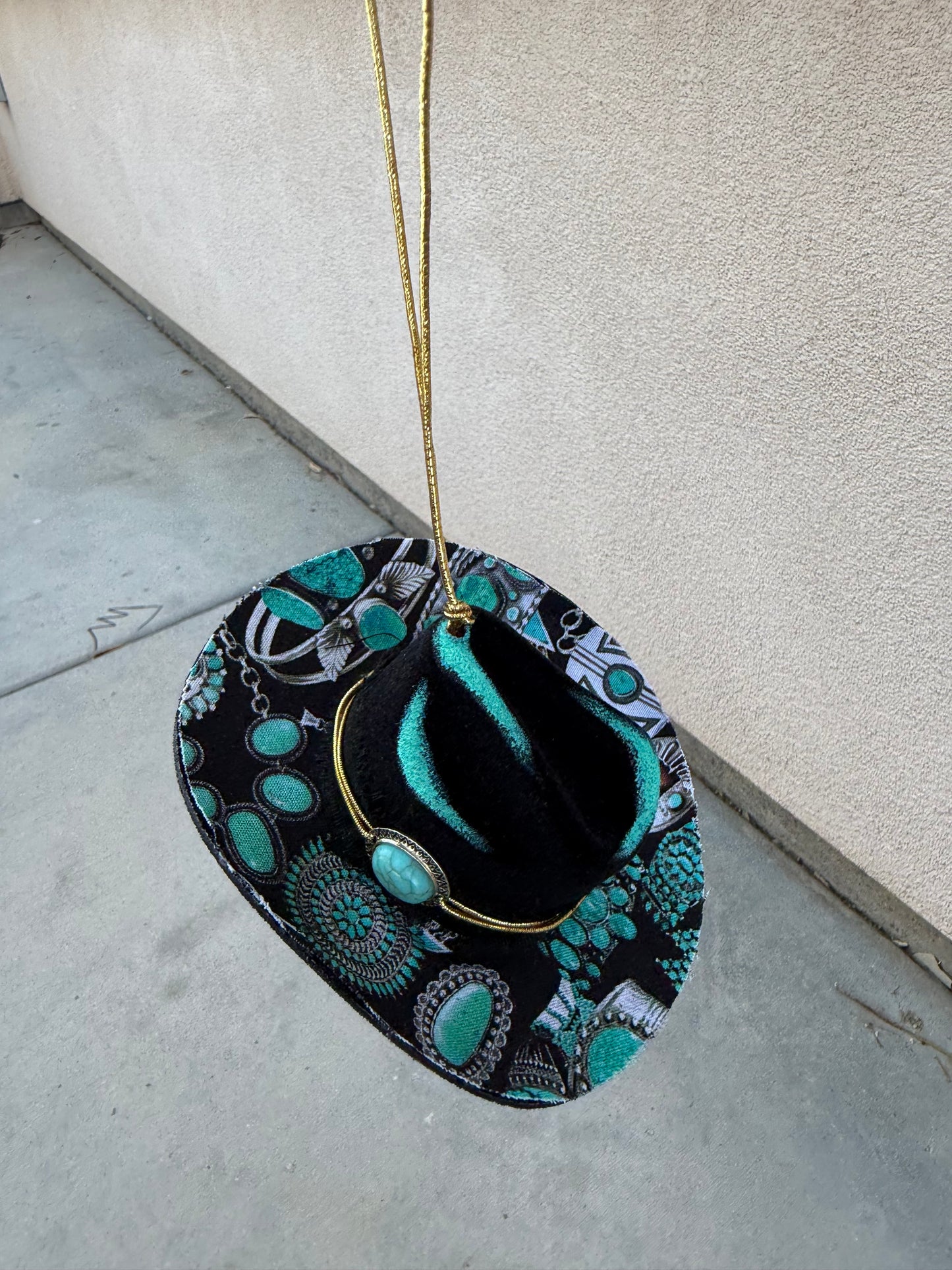 Black turquoise jewelry cowboy hat rearview mirror charm
