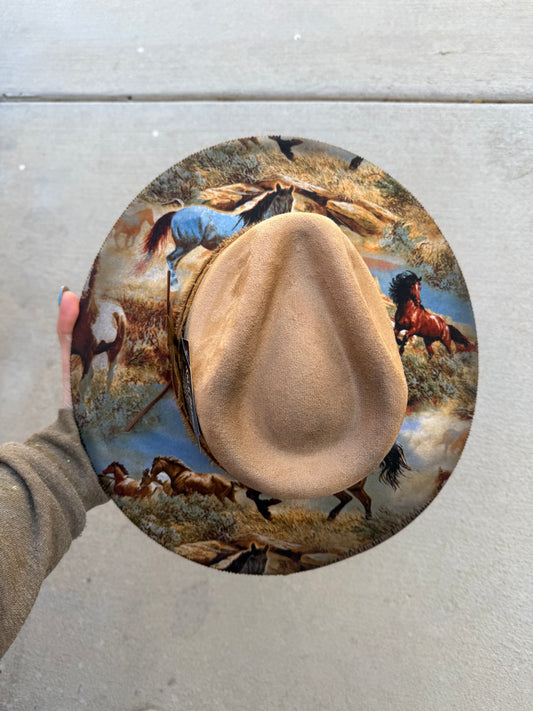 Horse tan suede wide brim rancher hat