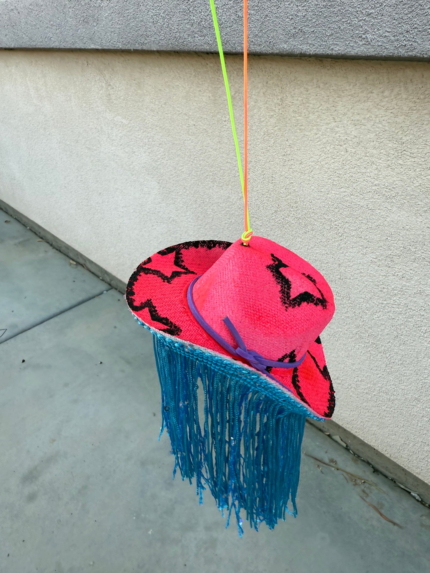 Pink star fringe hat rearview mirror charm