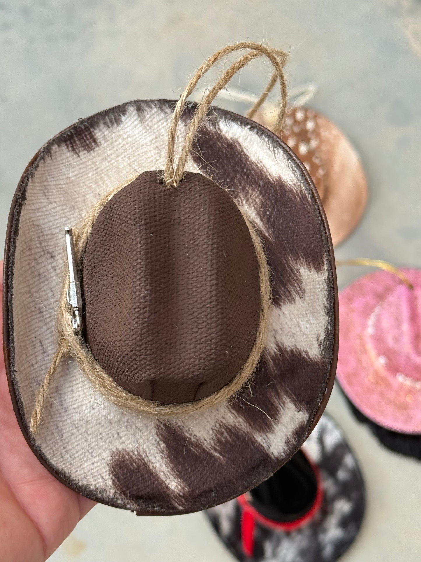 Brown cowhide revolver Cowboy hat ornament