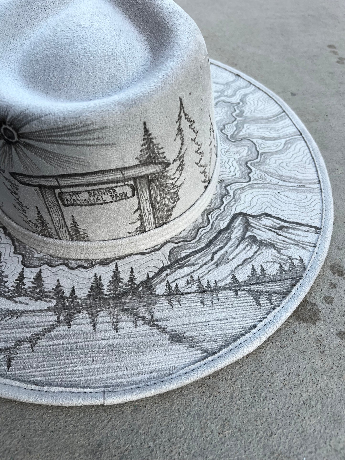 Mt rainier national park grey suede wide brim rancher hat