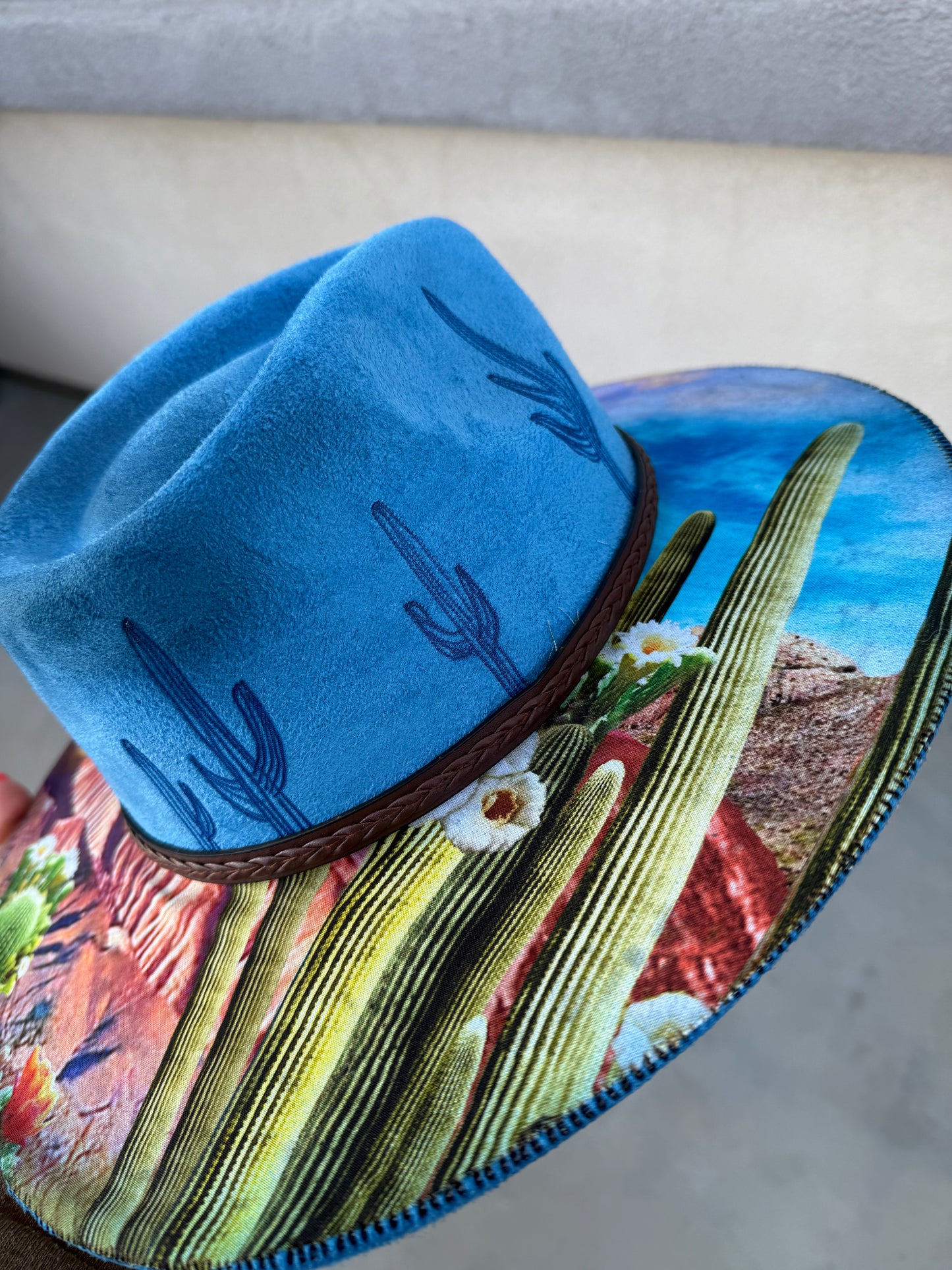 Blue cactus desert suede wide brim rancher hat