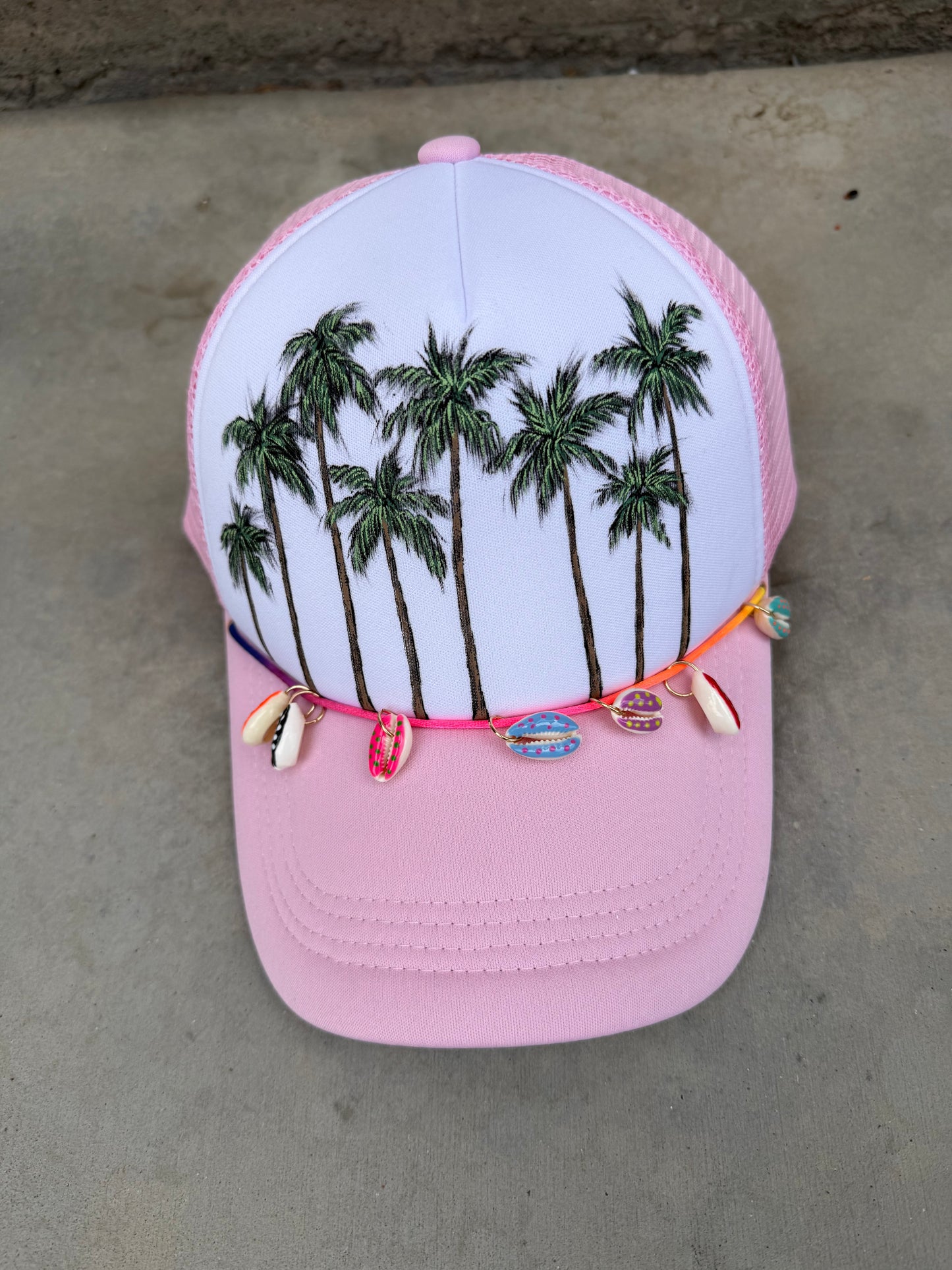 Pink palm tree SnapBack handpainted trucker hat