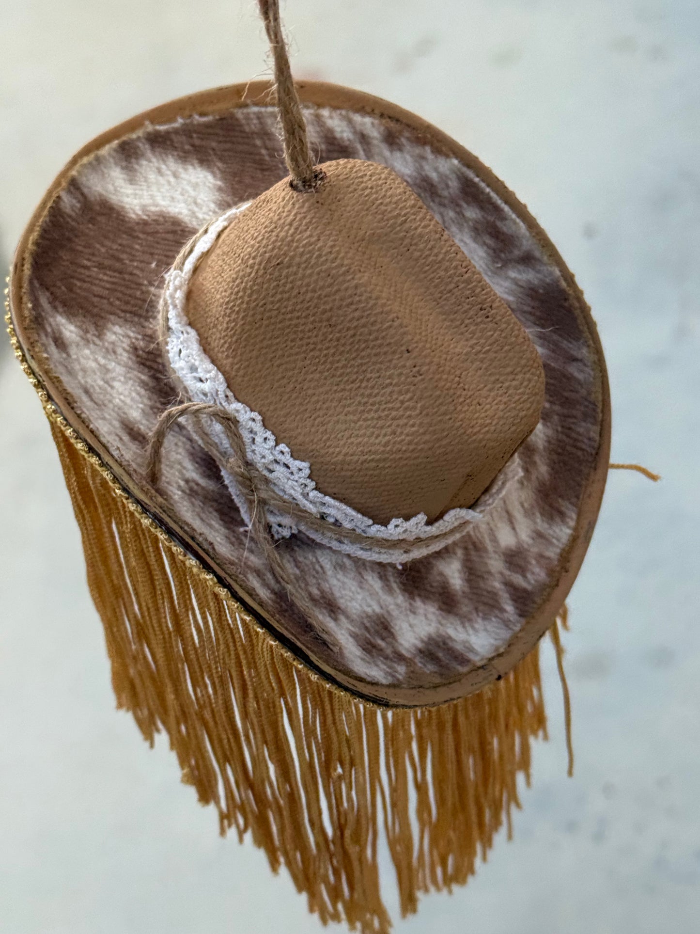 Tan cowhide Cowboy hat ornament