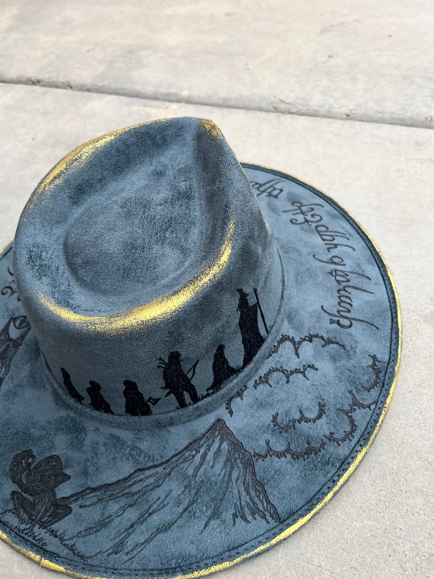 Lord of the rings steel blue suede wide brim rancher hat
