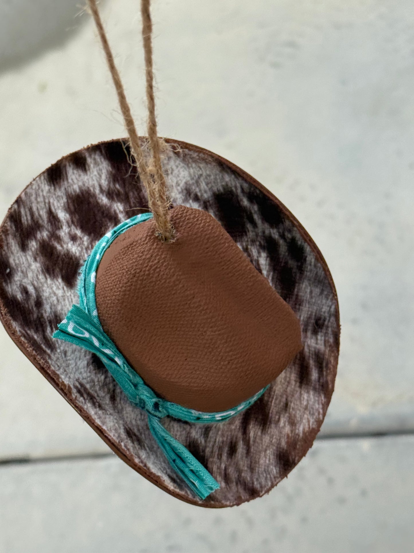 Brow cowhide turquoise Cowboy hat ornament