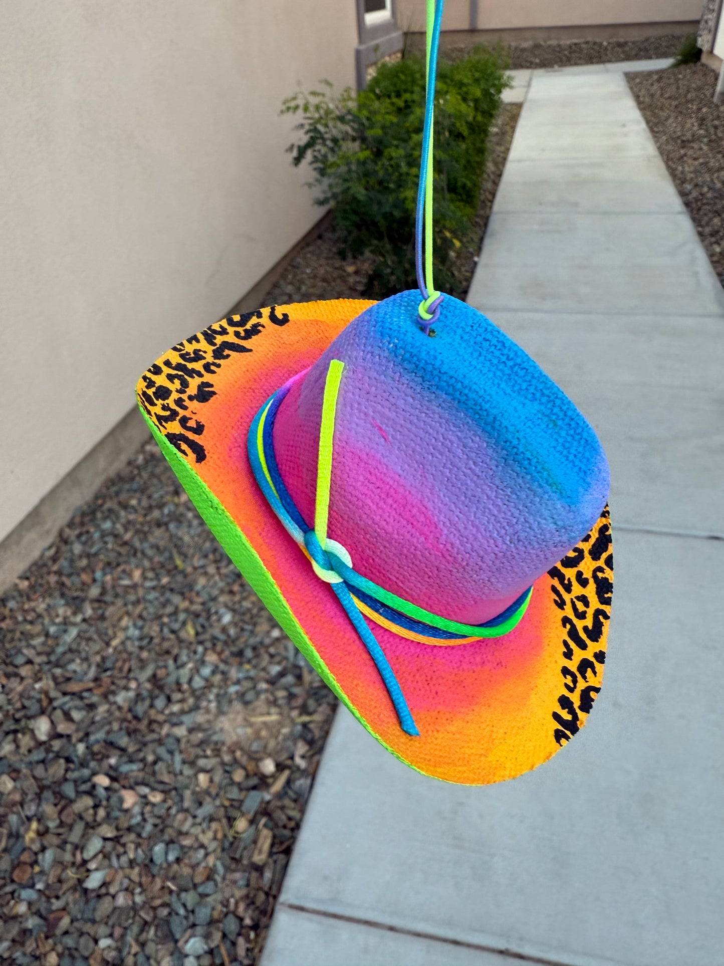 Colorful leopard cowboy hat rearview mirror charm