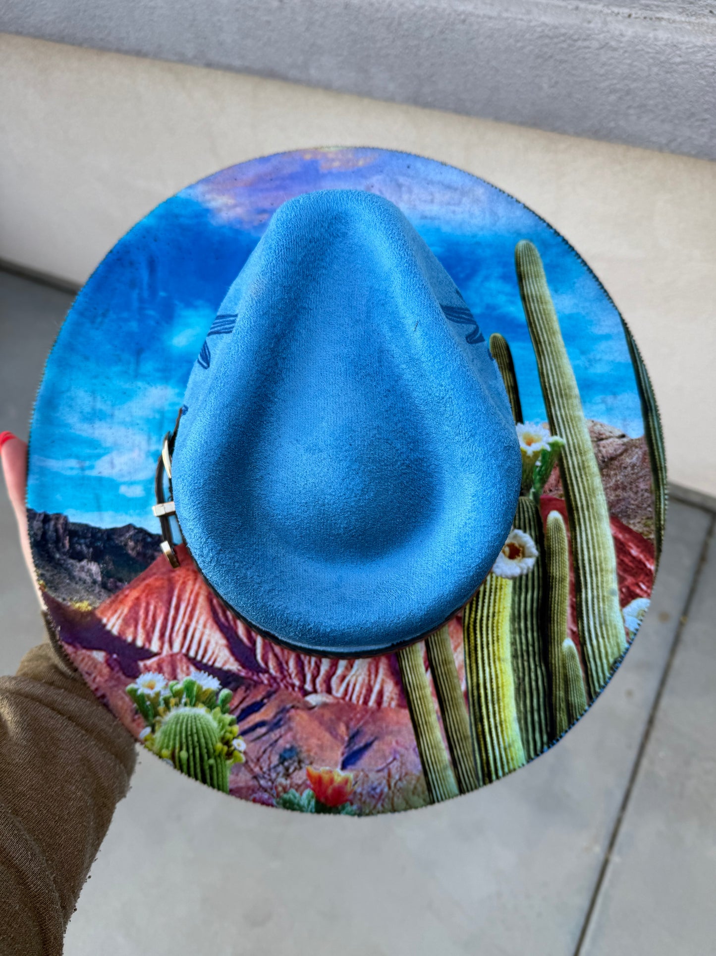 Blue cactus desert suede wide brim rancher hat