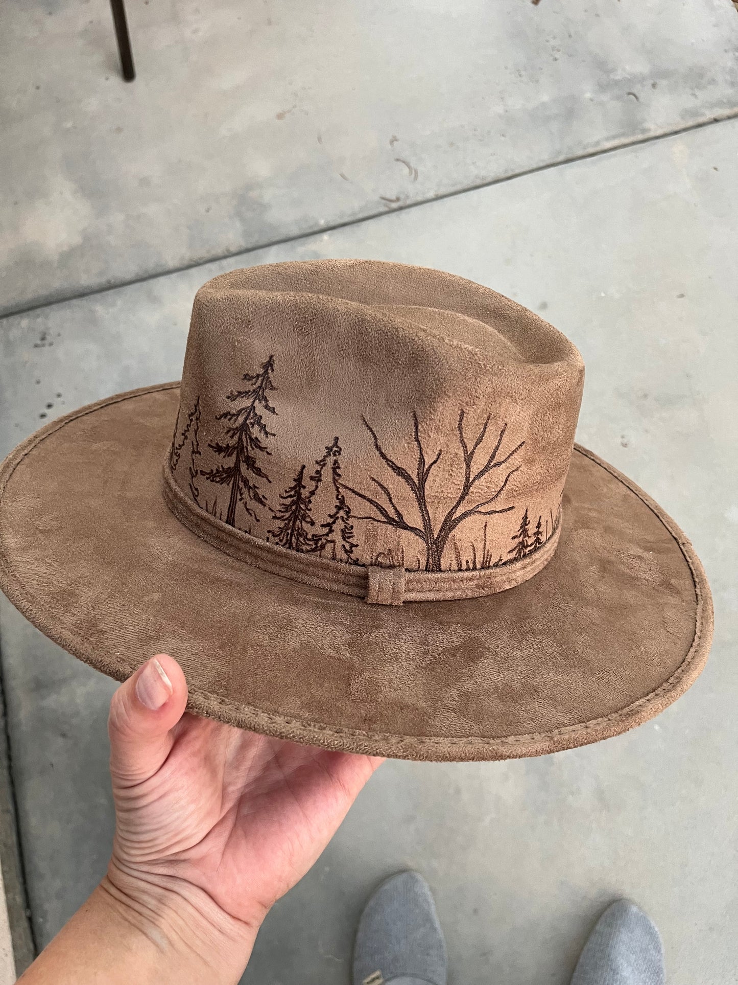 Light brown tree suede wide brim rancher hat