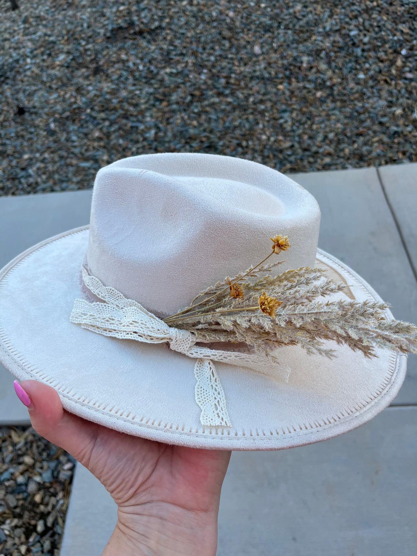Ivory steer head bridal burned suede wide brim rancher hat