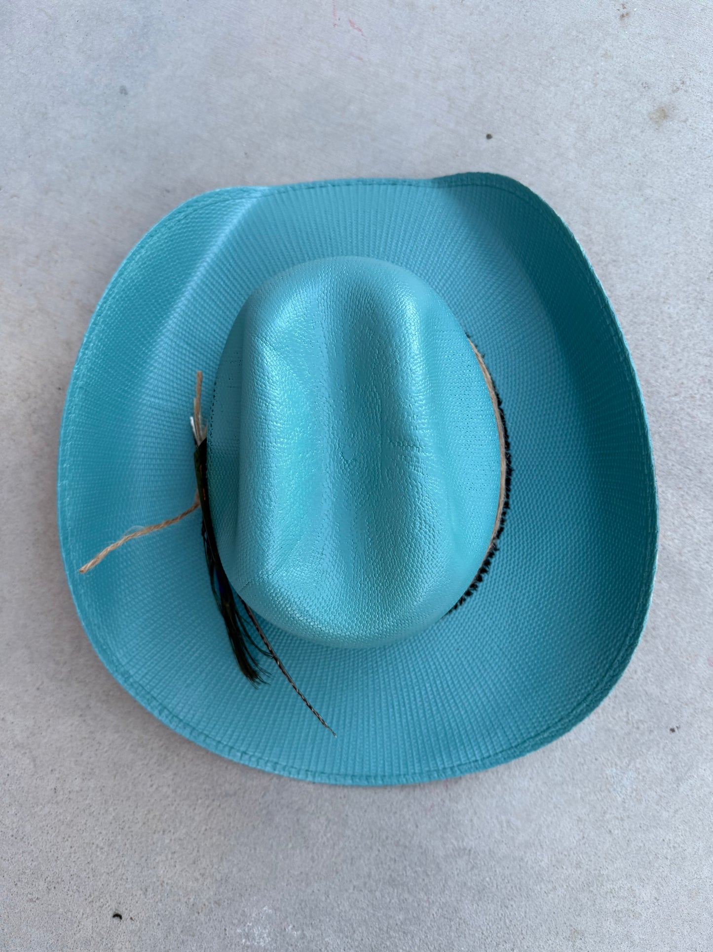 Blue gambler straw wide brim cowboy hat