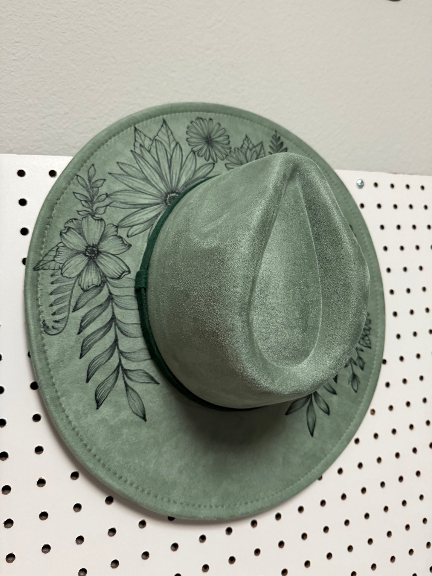 Sage green floral wide brim cowboy hat