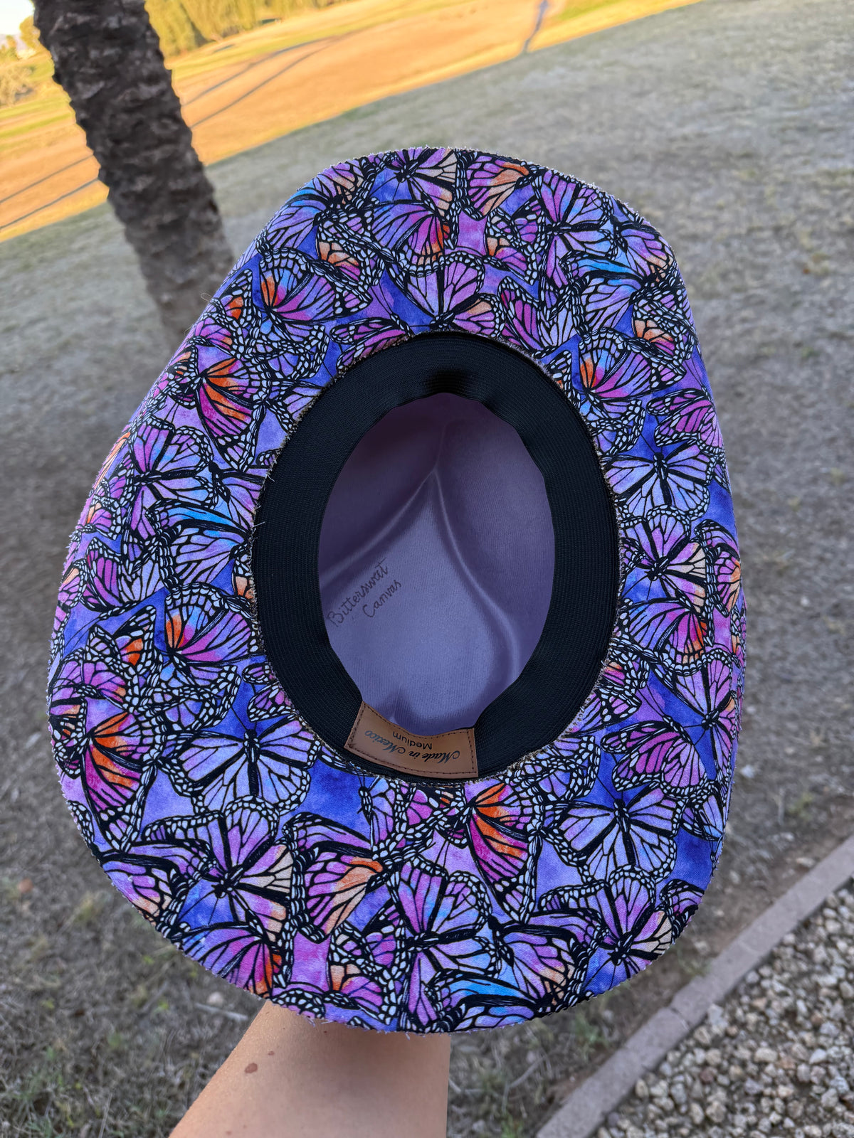Lavender butterfly heart corazon dolly burned suede wide brim rancher hat