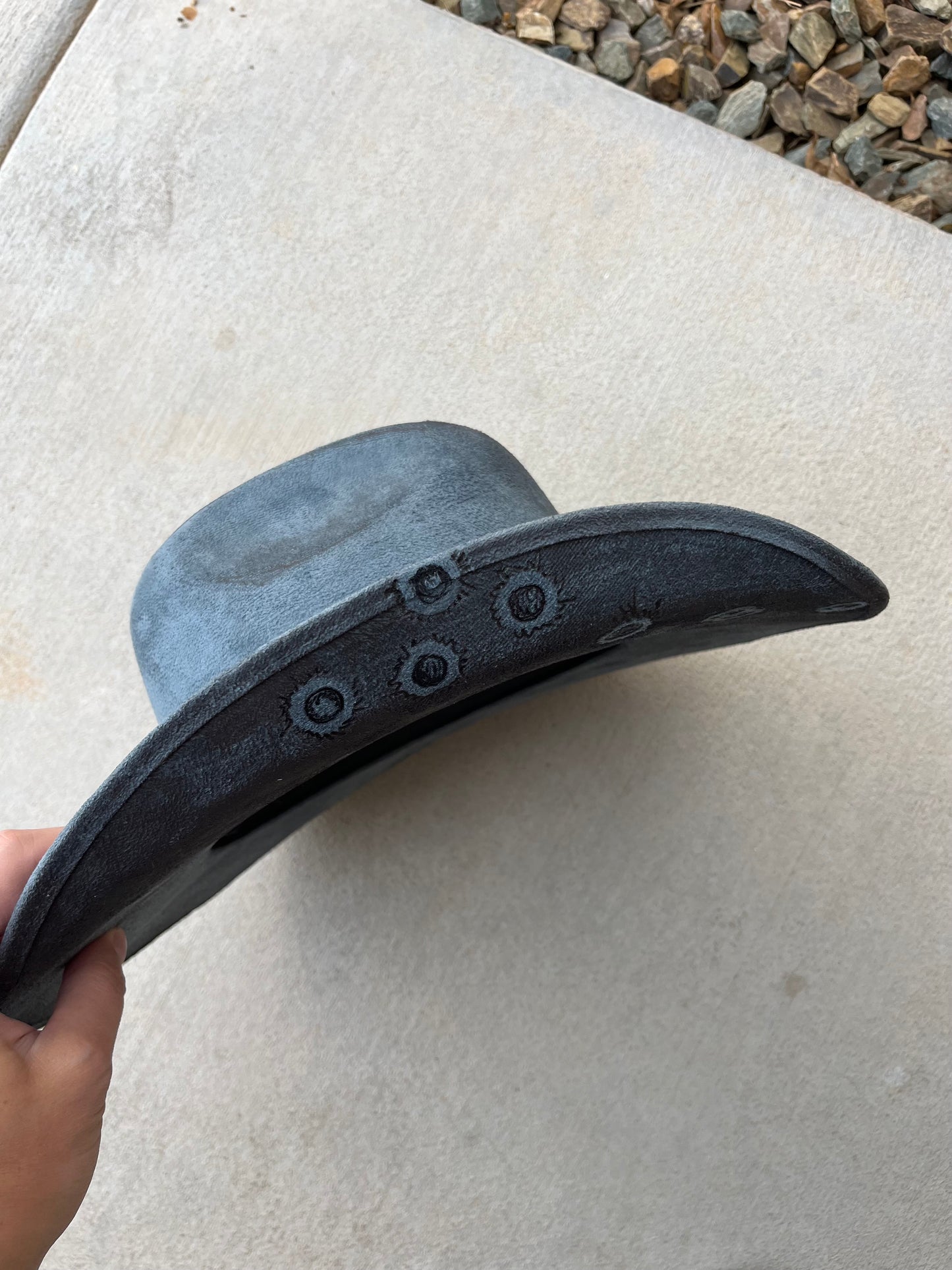 Steel blue cowboy huckleberry tombstone burned suede wide brim cowboy hat