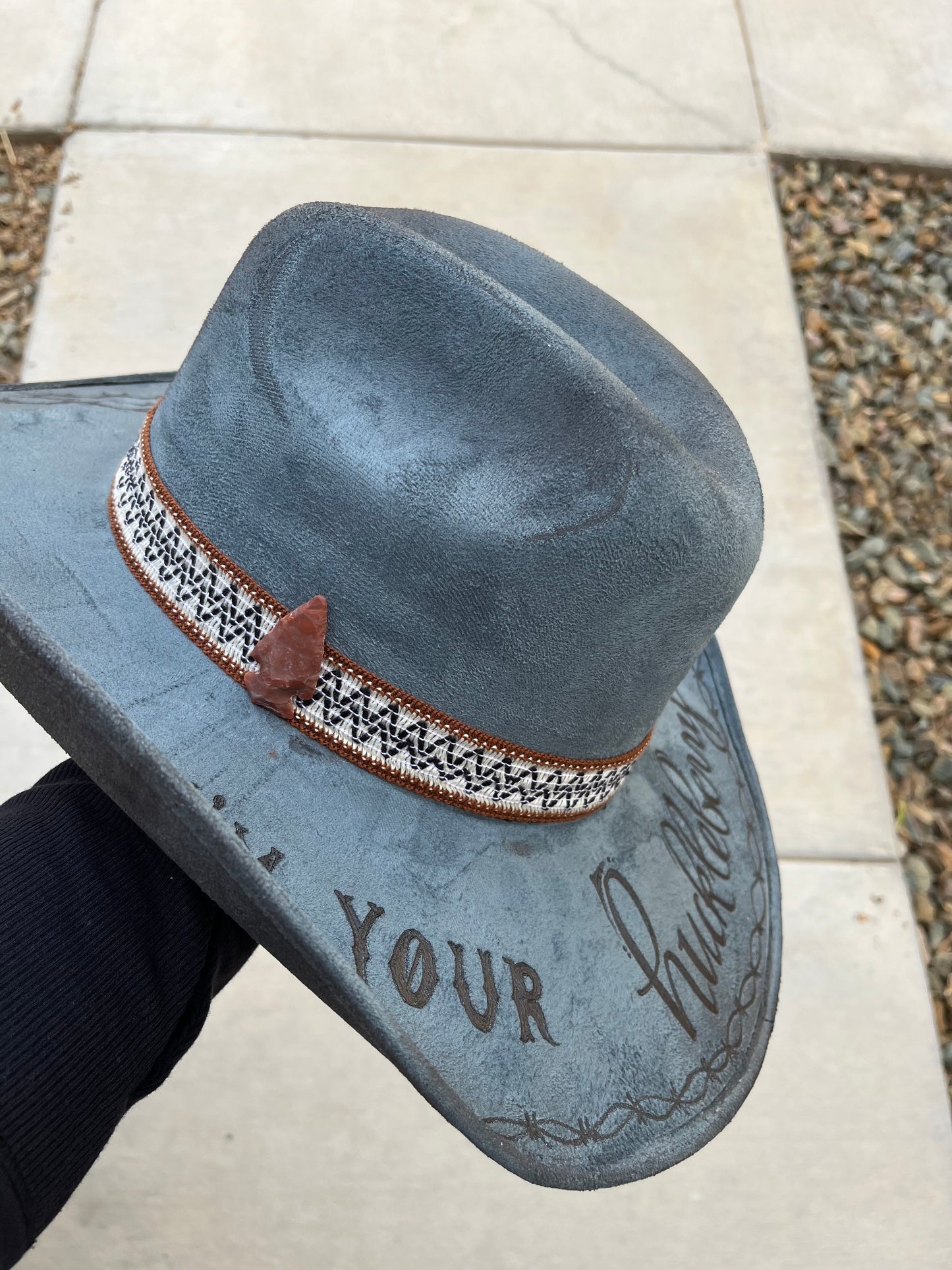 Steel blue cowboy huckleberry tombstone burned suede wide brim cowboy hat