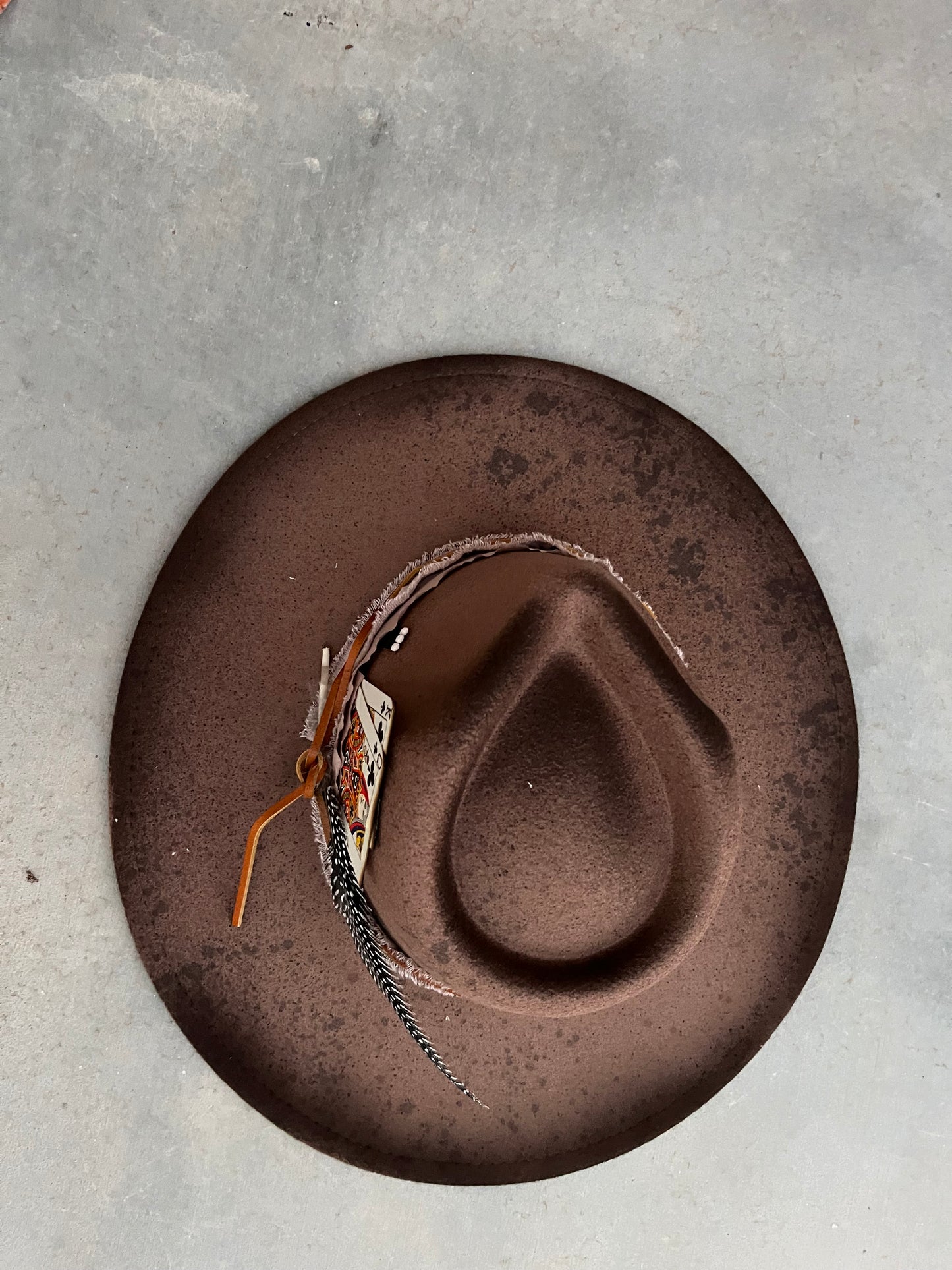 Distressed vegan suede brown rancher hat + accessories burned suede wide brim hat