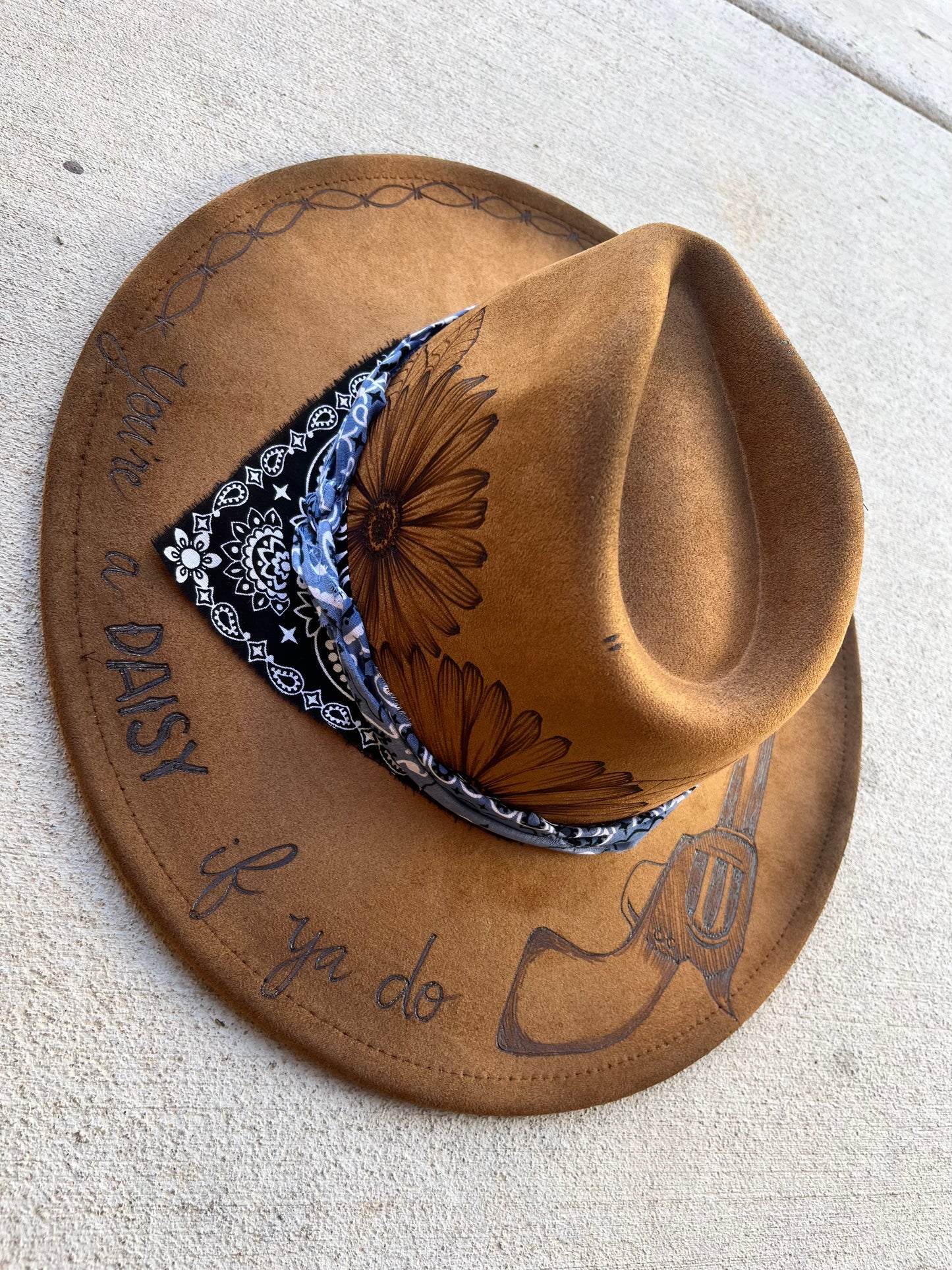 Youre a daisy tombstone revolver burned tan suede wide brim rancher hat