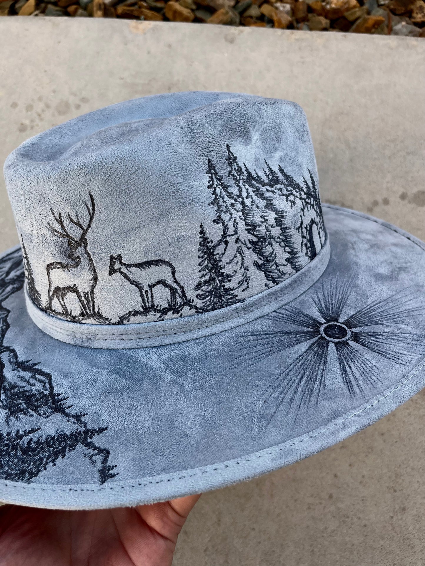 Glacier national park blue suede wide brim rancher hat