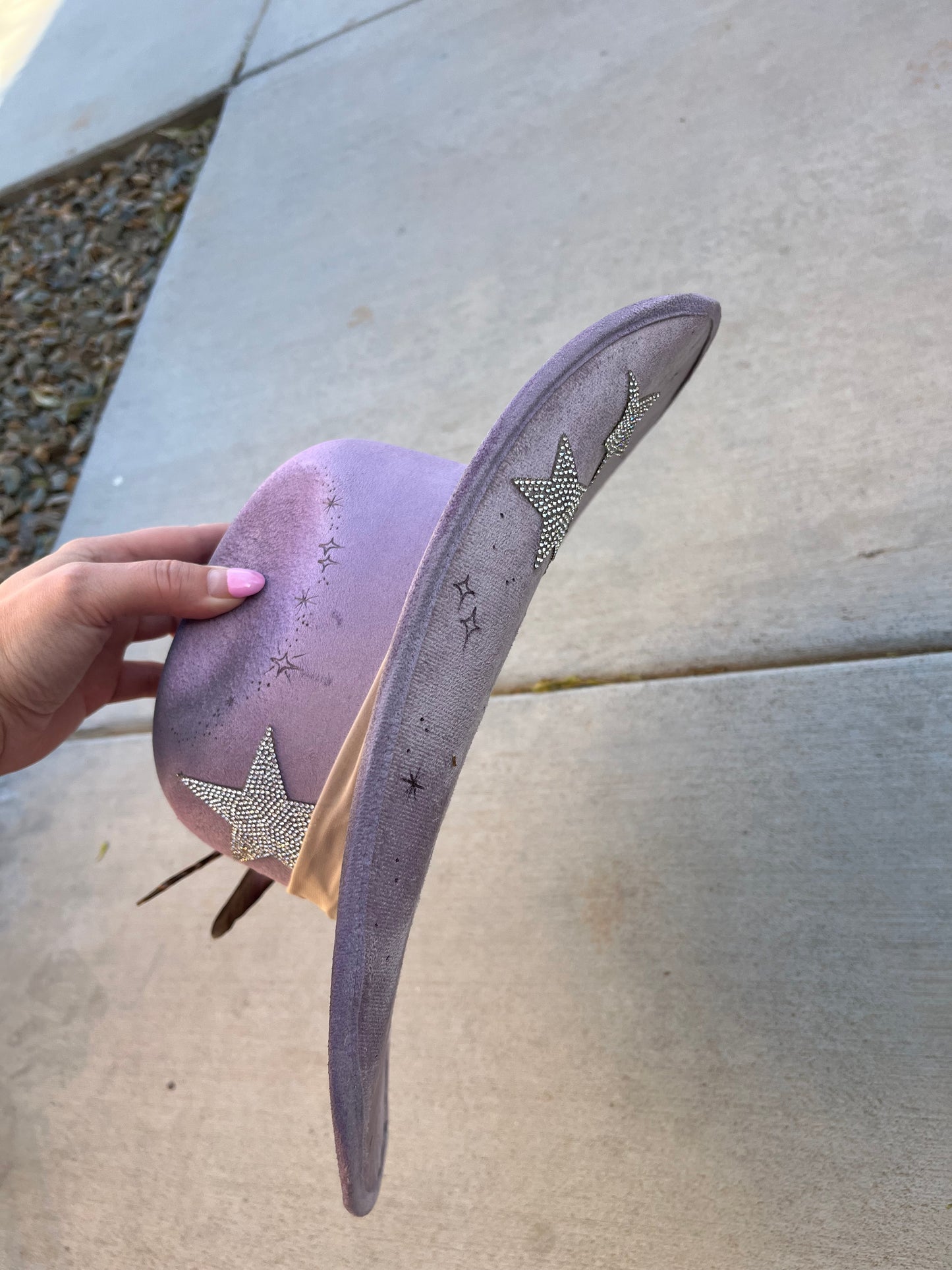 Lavender rhinestone star cowboy suede wide brim rancher hat