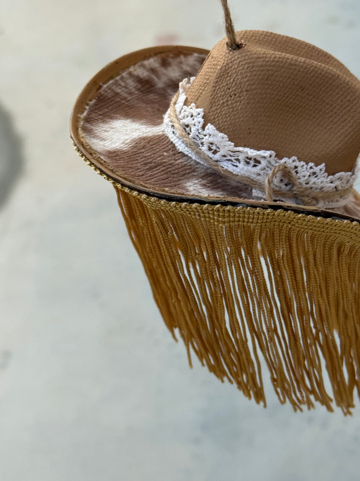 Tan cowhide Cowboy hat ornament