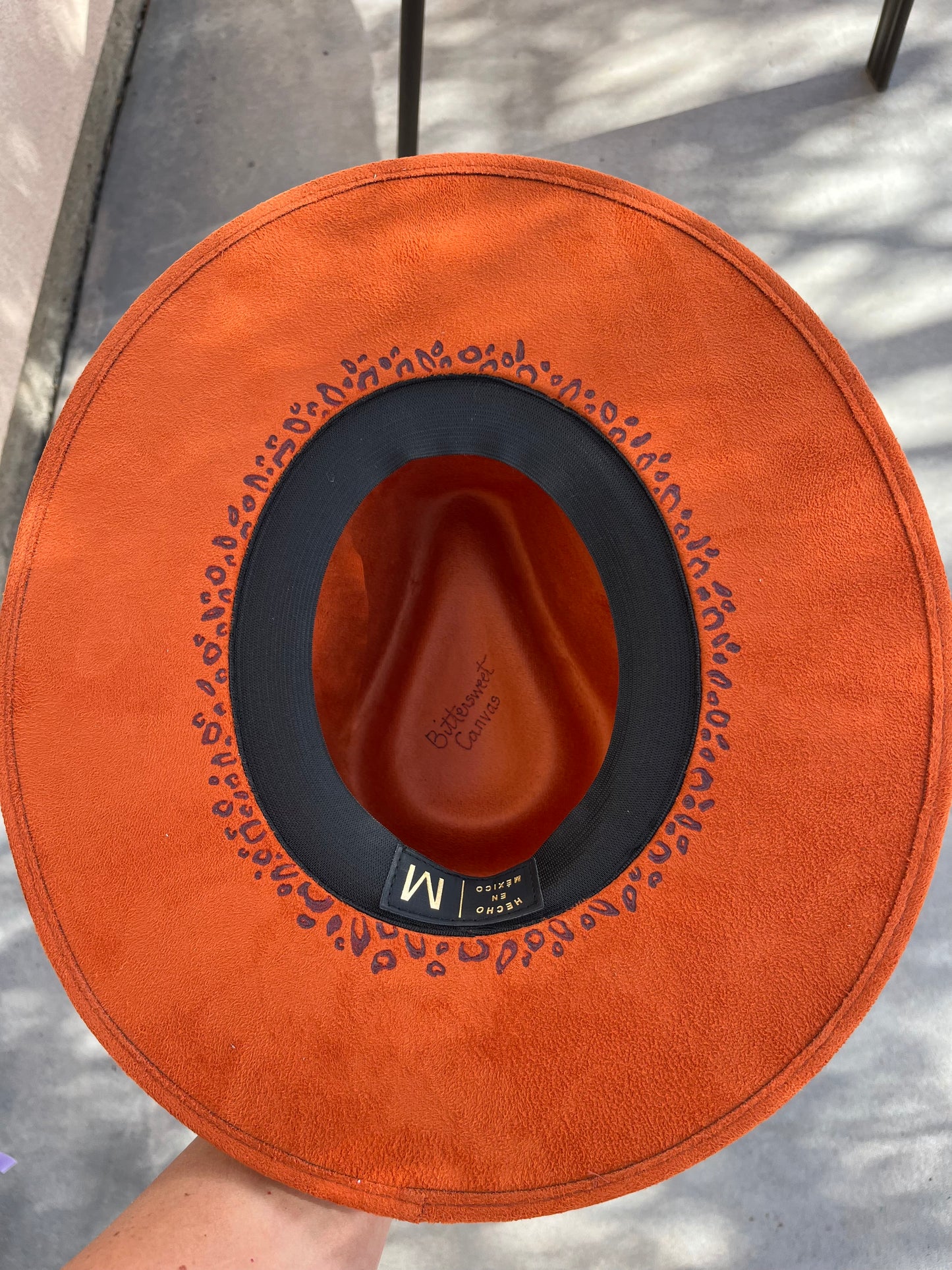 Orange leopard cheetah burned accessorized suede wide brim rancher hat