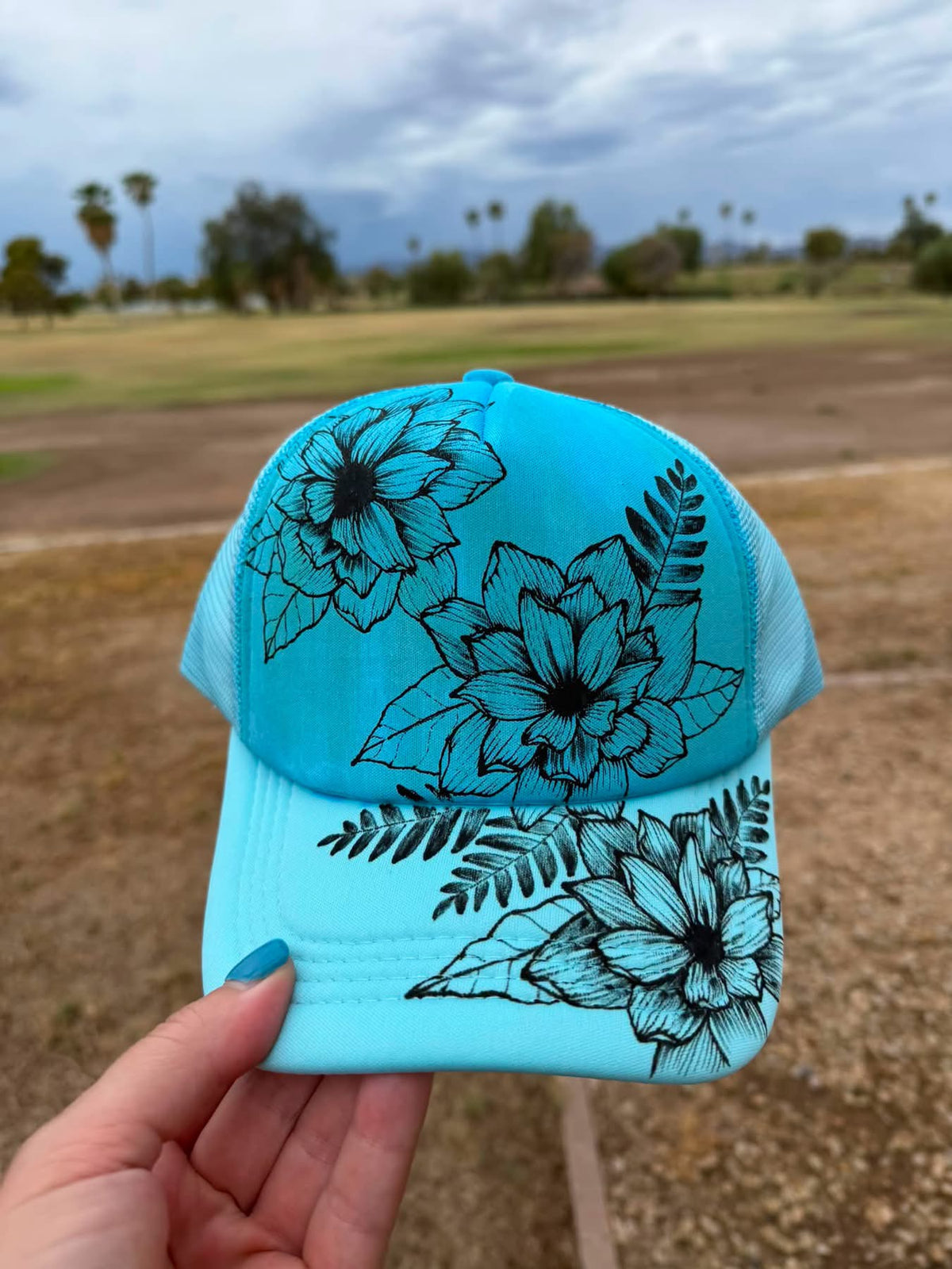 Blue floral ball cap trucker hat custom snapback