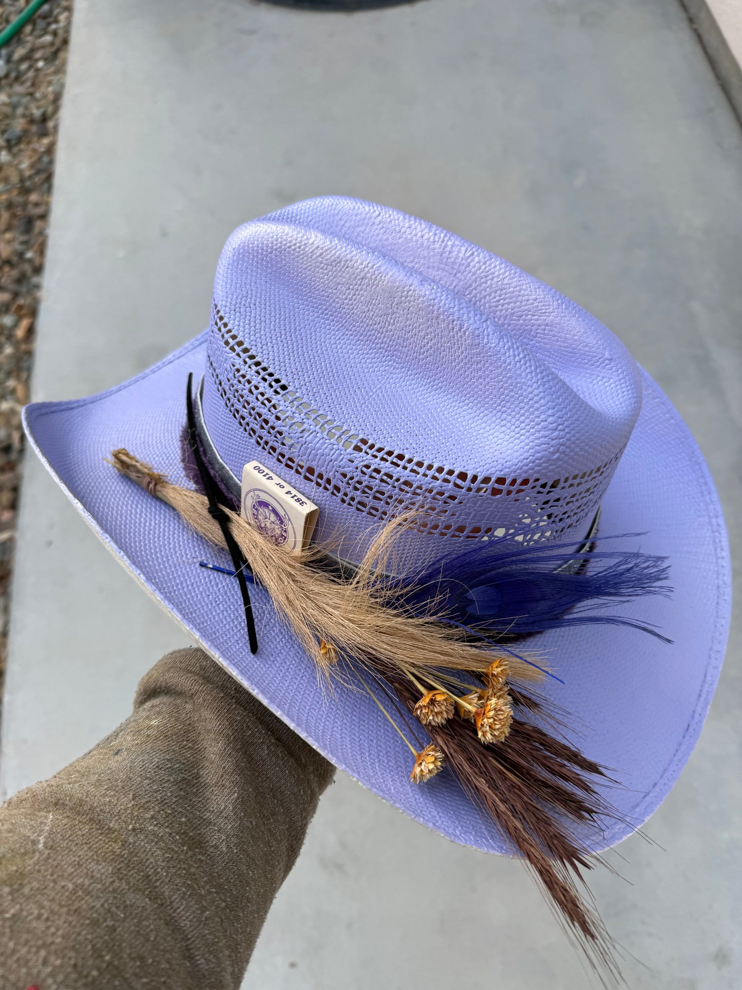 Lavender straw wide brim cowboy hat