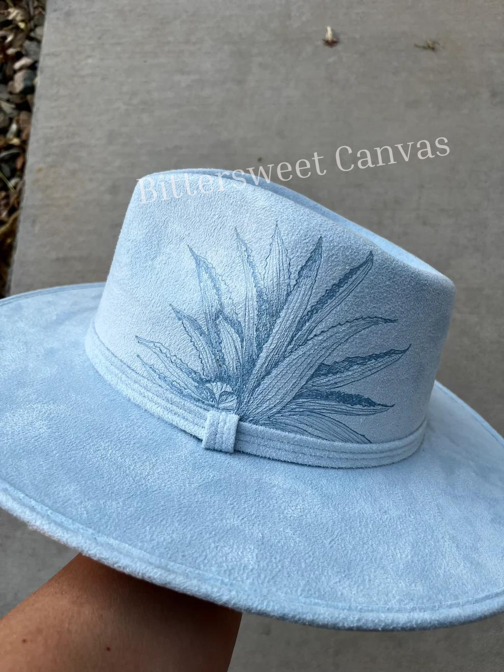 Arizona landmarks sky blue burned suede wide brim rancher hat