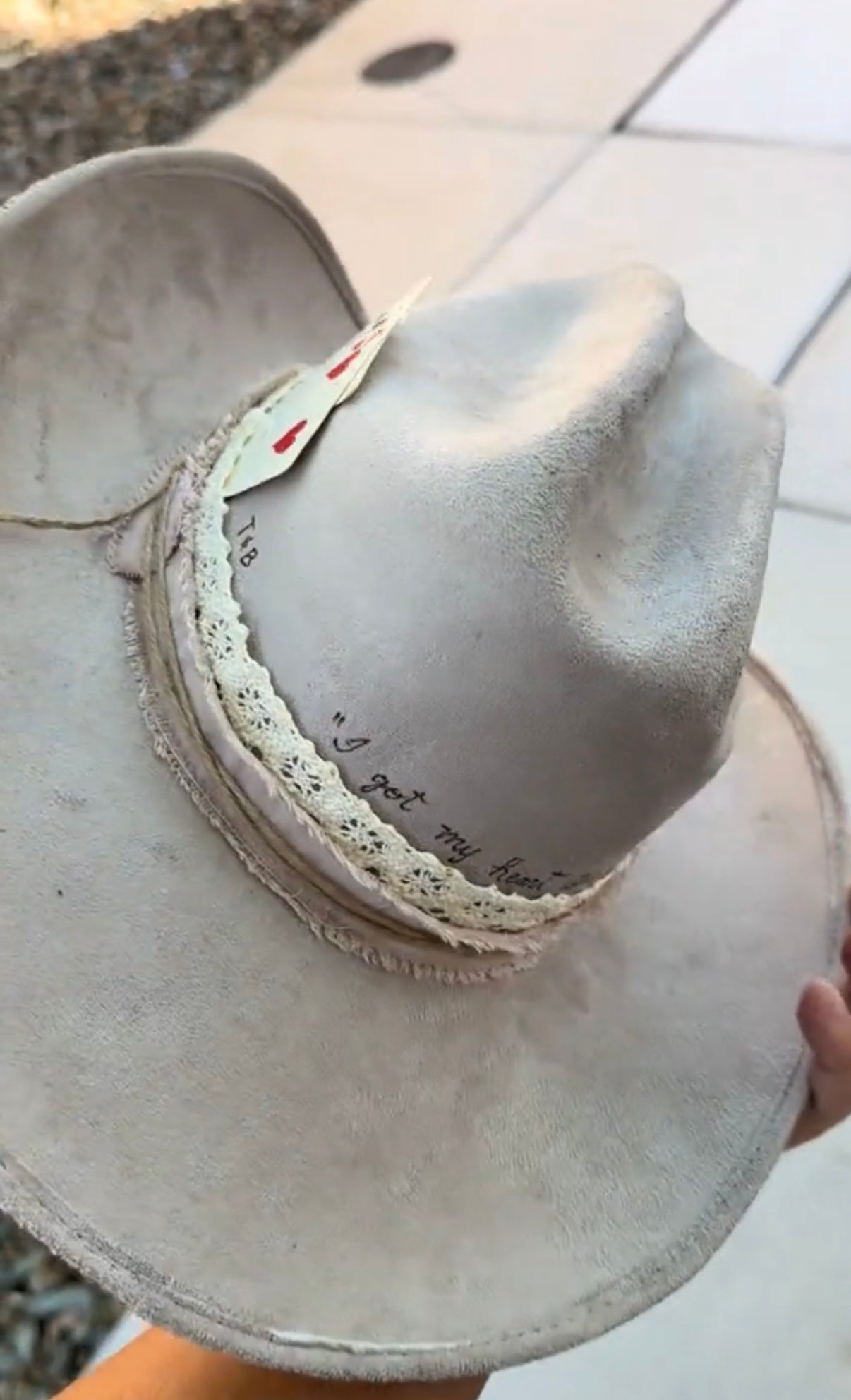 Ivory cowhide suede wide brim cowboy hat
