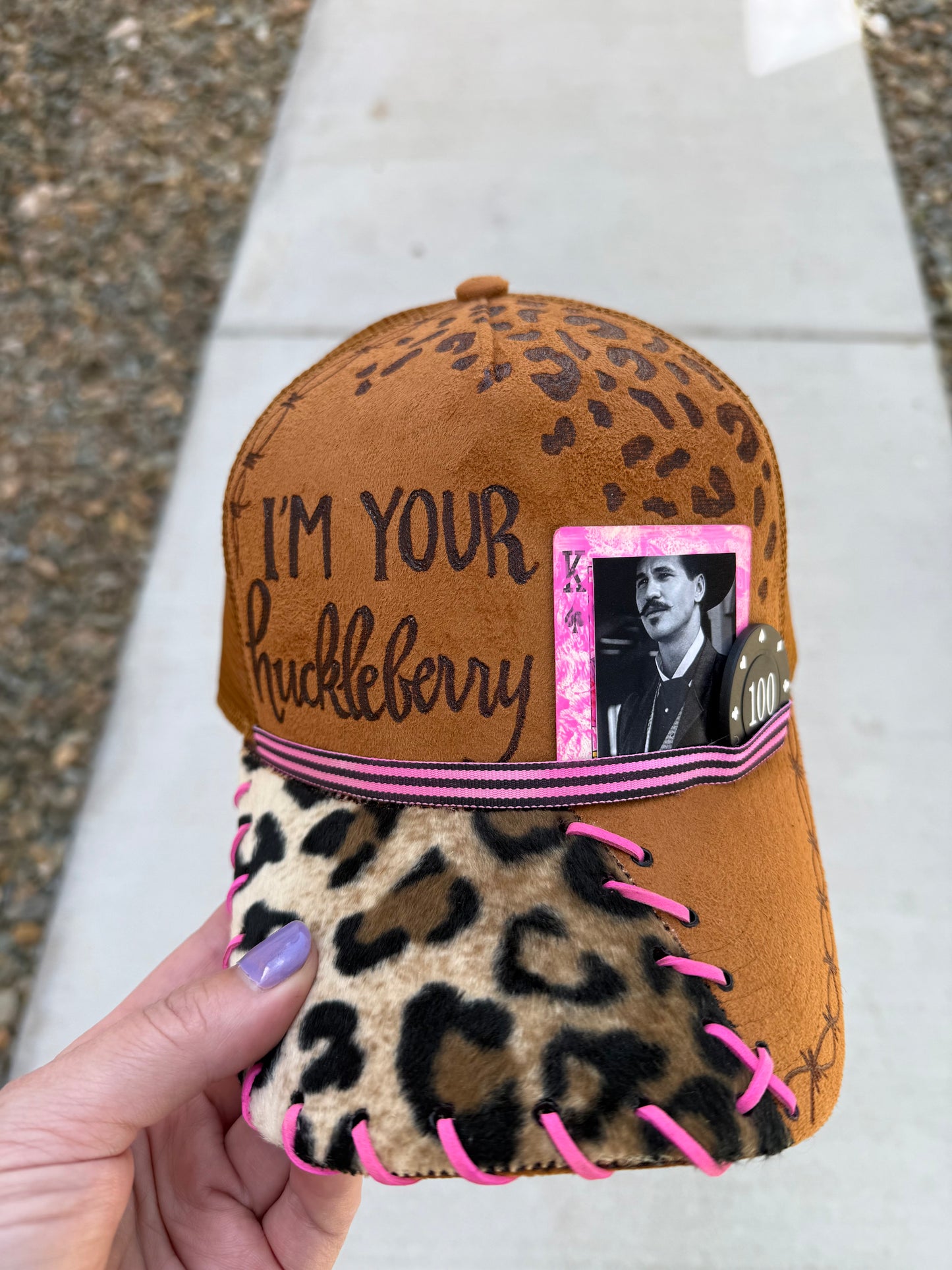 Tobacco leopard huckleberry burned trucker hat custom ball cap SnapBack