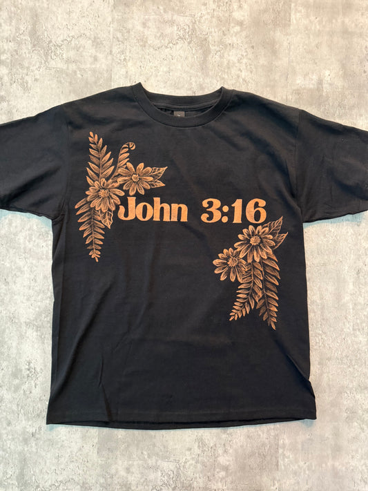 John 3:16 Floral Black Bleached Unisex Jersey Short Sleeve Tee shirt