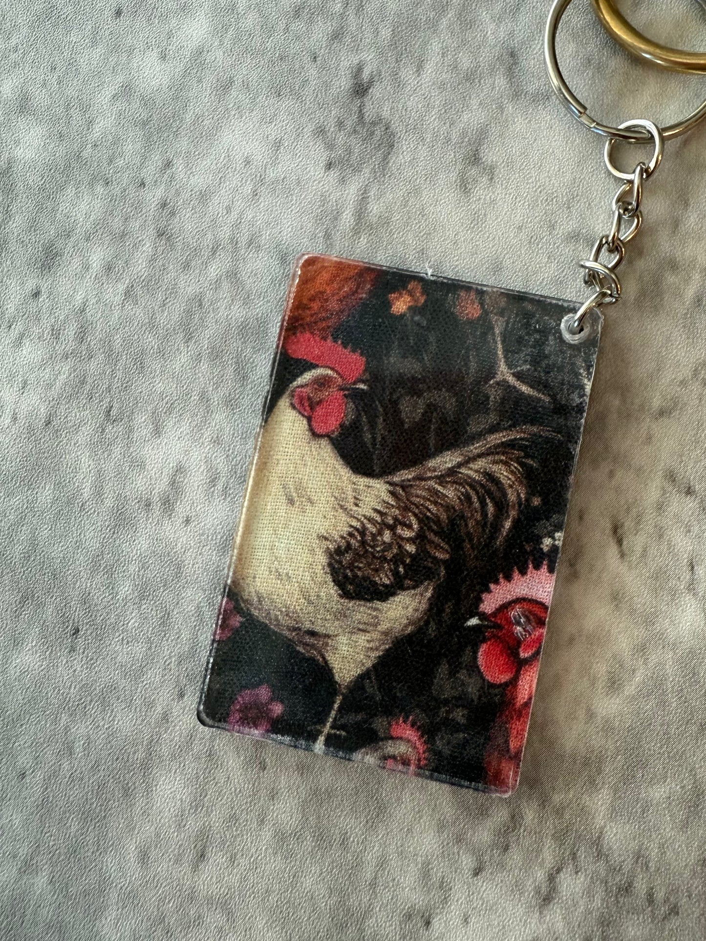 Chickens floral acrylic keychain bag charm