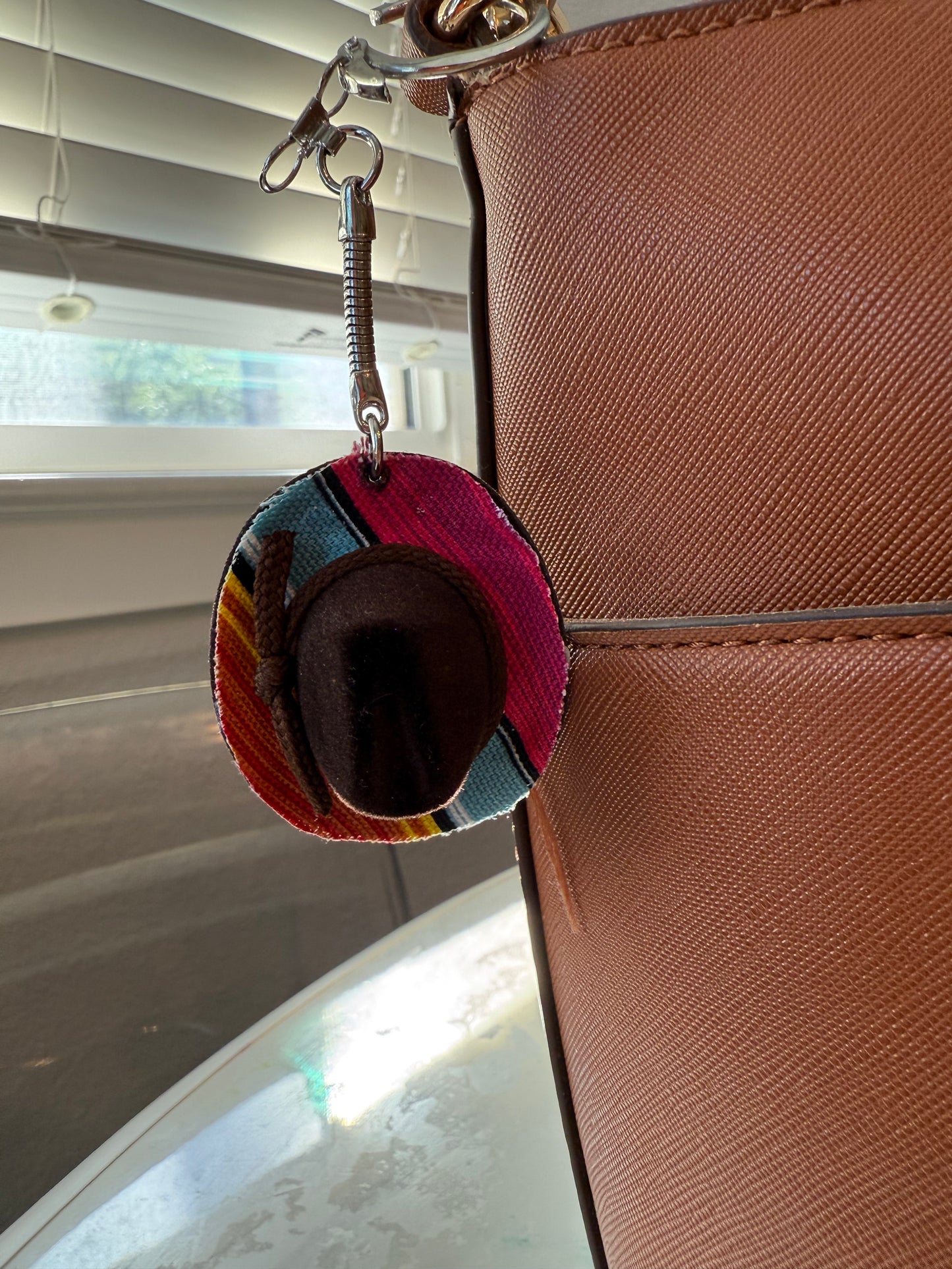 Serape striped brown mini cowboy hat keychain bag charm