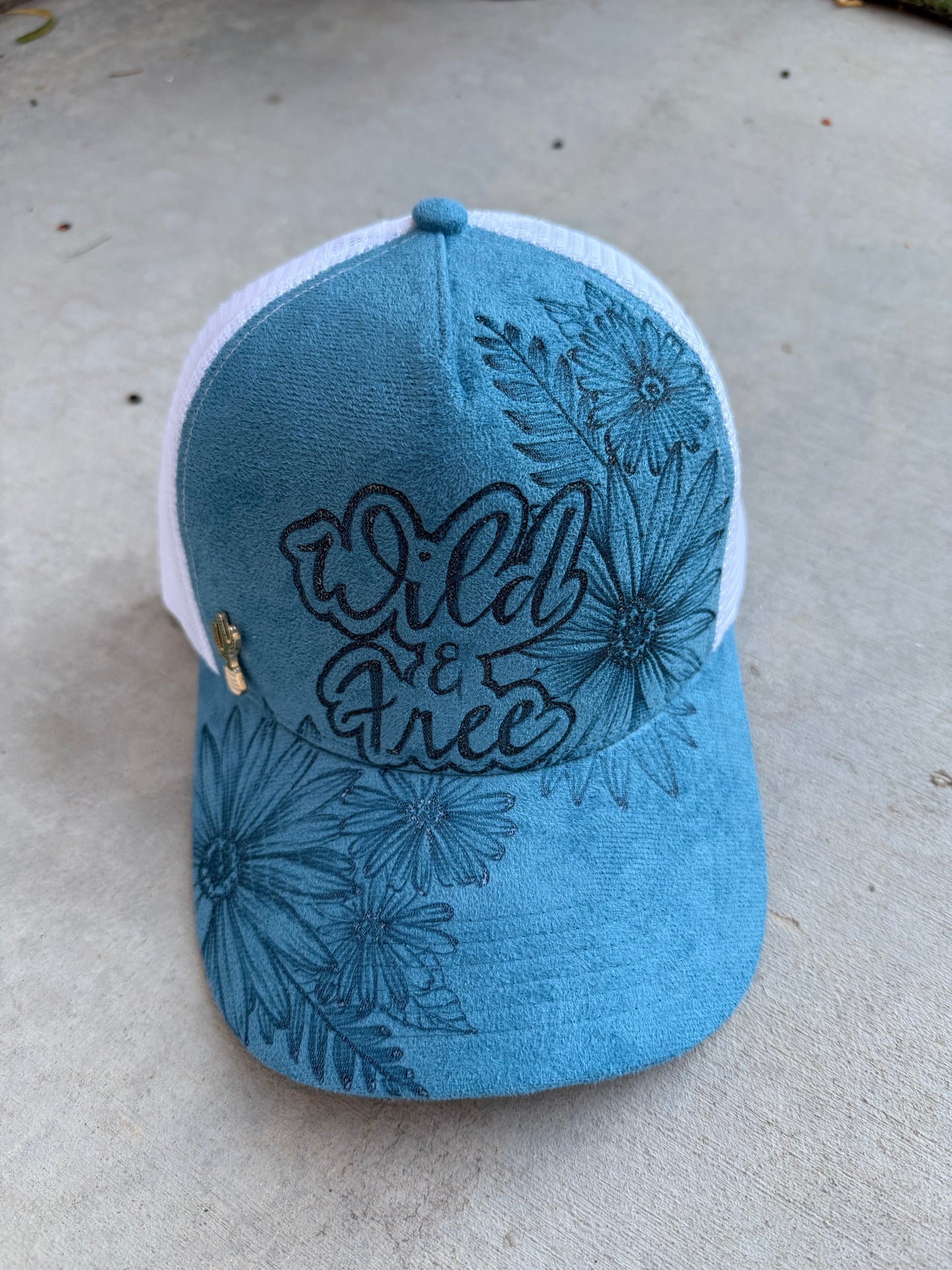 Teal floral wild & free burned trucker hat custom ball cap SnapBack