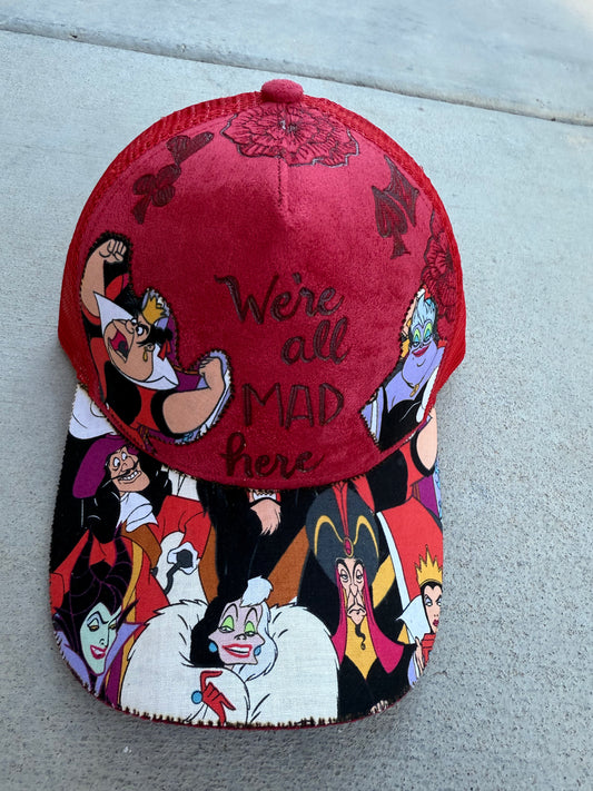 Red villains burned trucker hat custom ball cap SnapBack