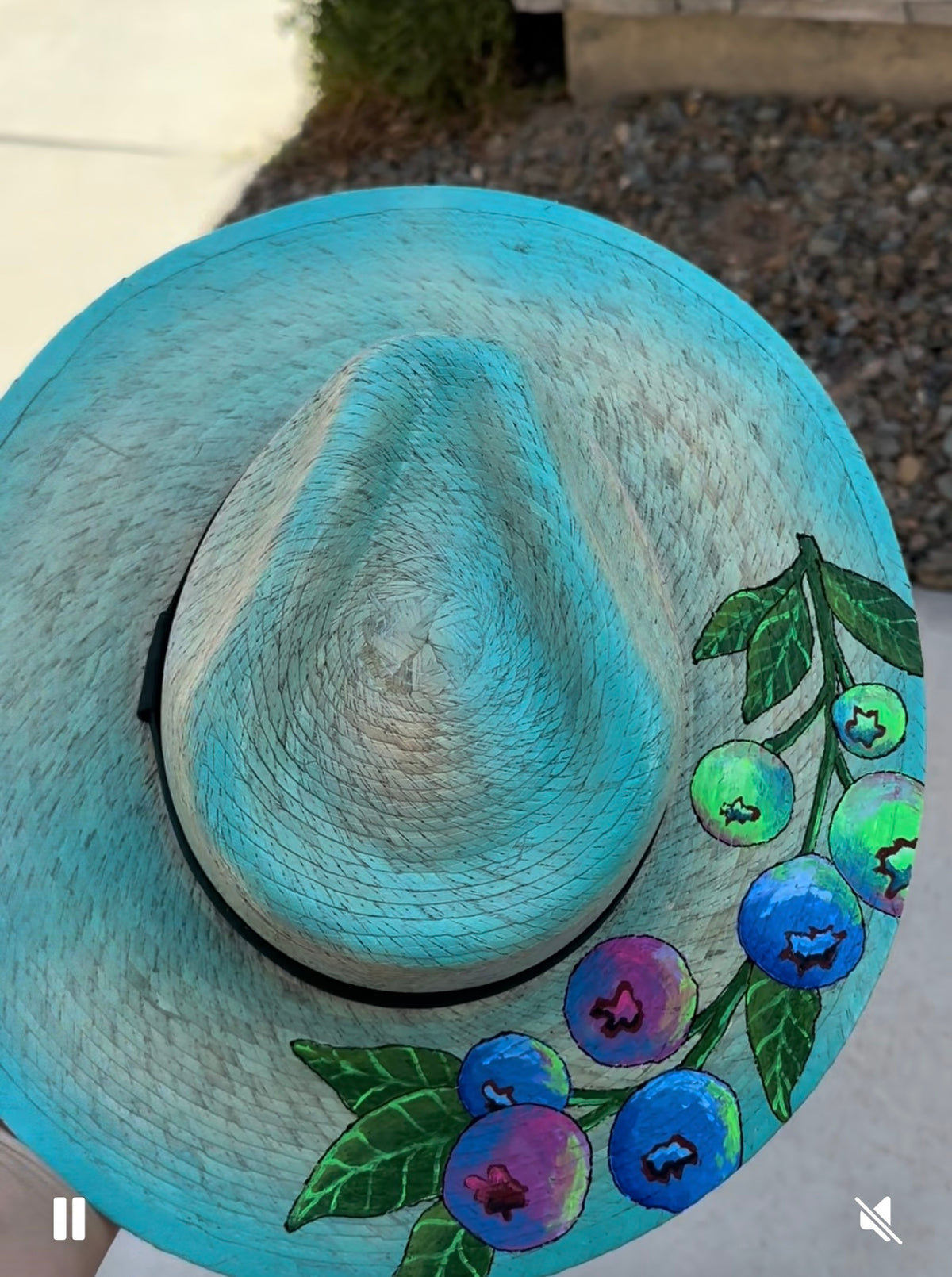 Palm leaf blueberry straw wide brim rancher hat