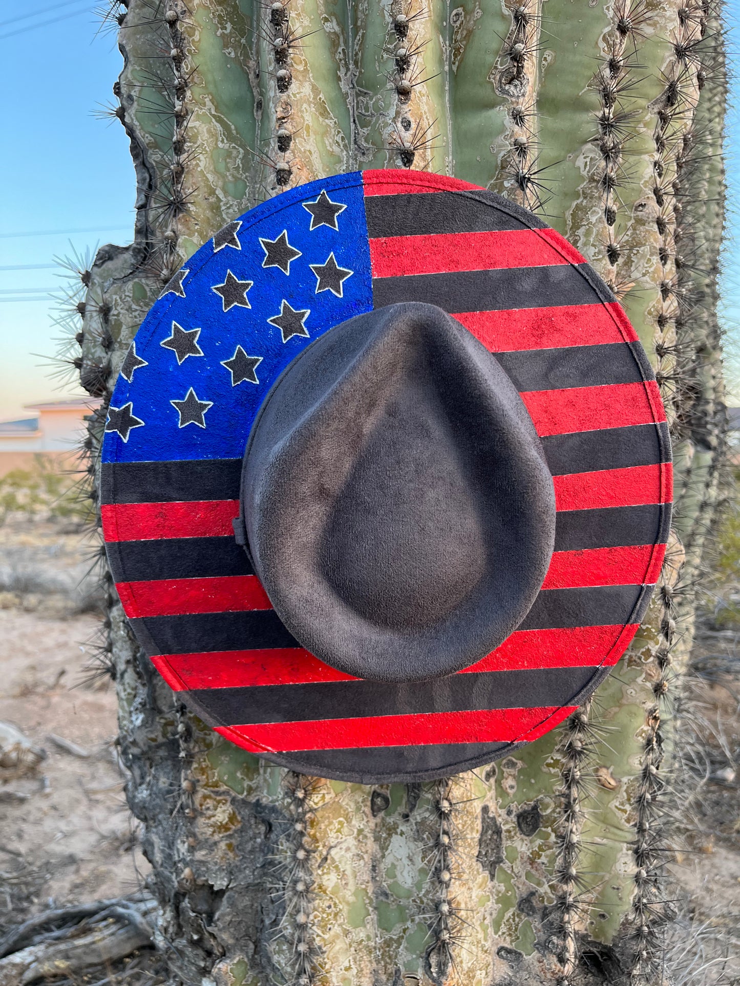USA American flag grey suede wide brim rancher hat