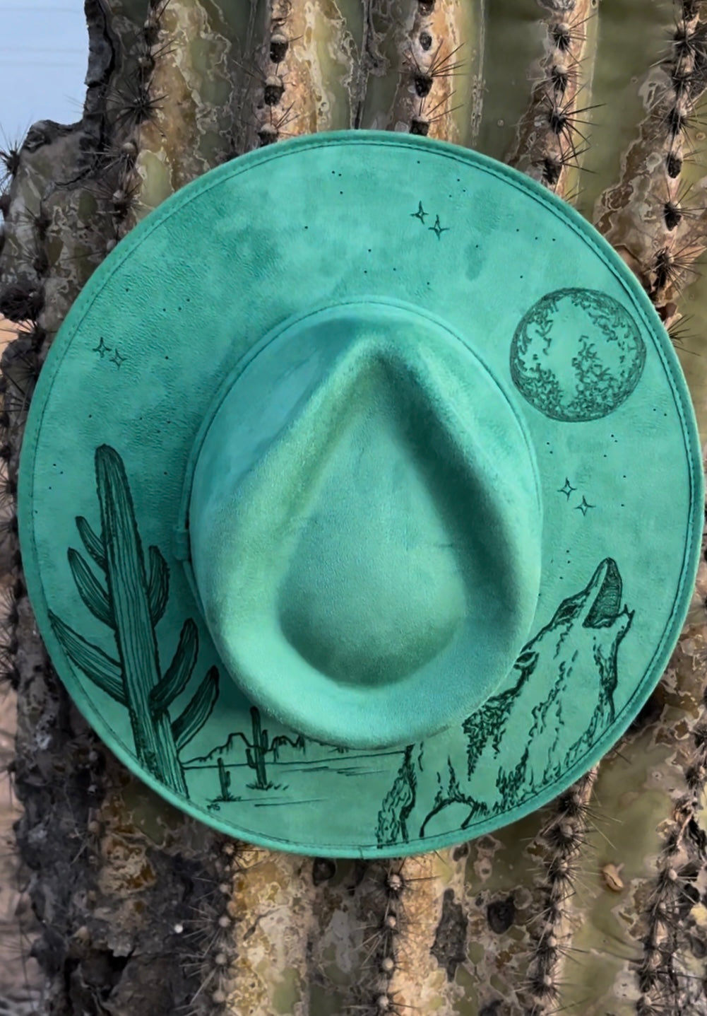 Jade green wolf desert cactus suede wide brim rancher hat